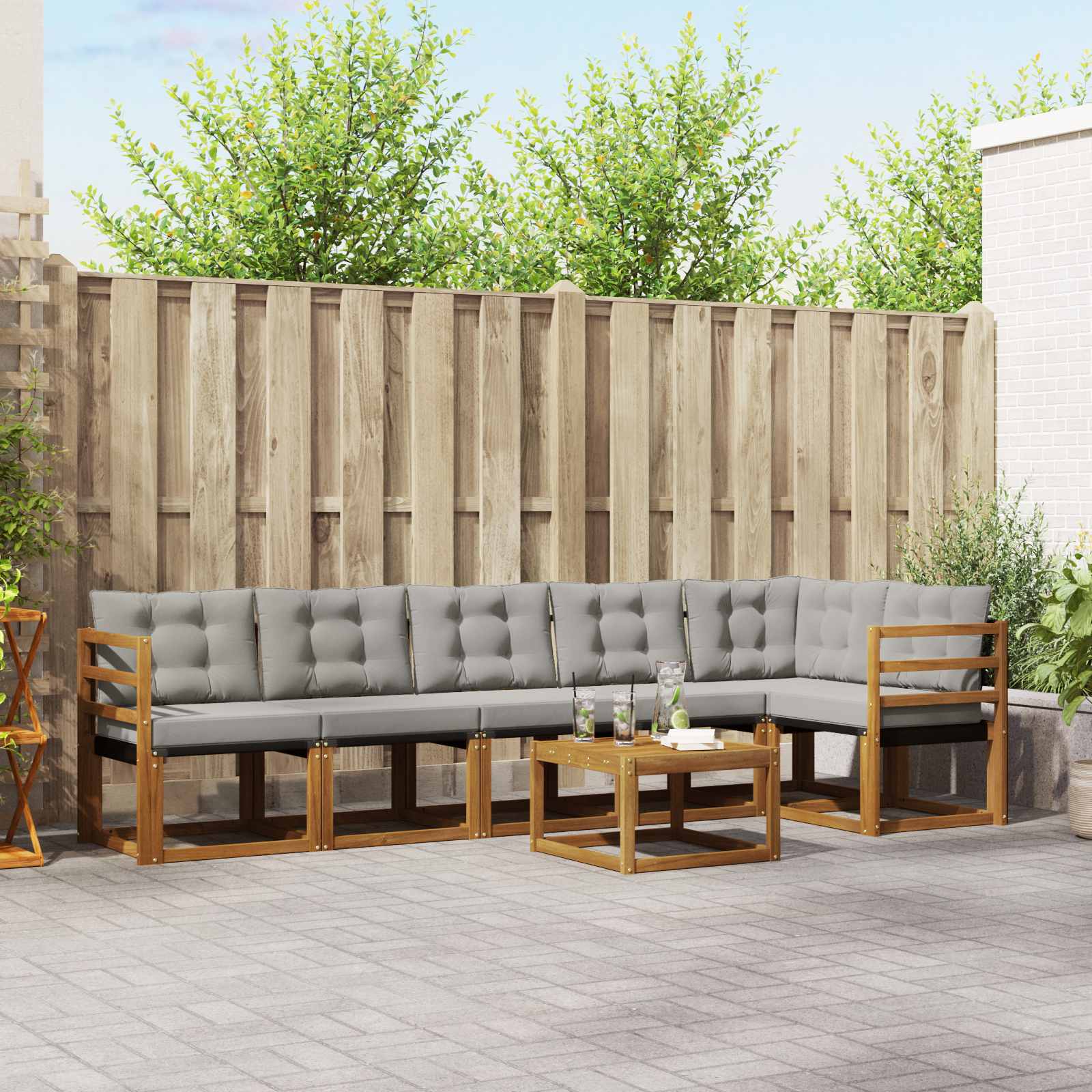 Outdoor-Sofagarnitur mit Kissen 7 pcs Natürlich und Hellgrau
