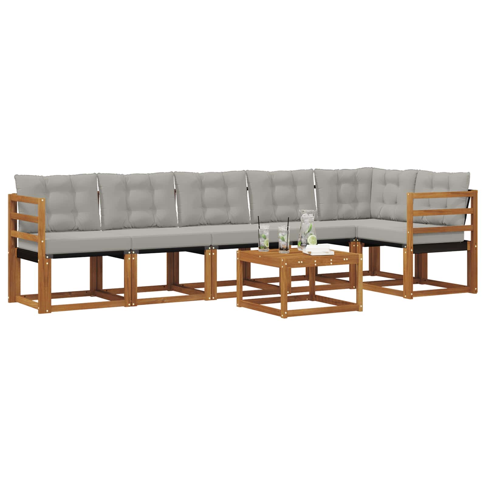 Outdoor-Sofagarnitur mit Kissen 7 pcs Natürlich und Hellgrau