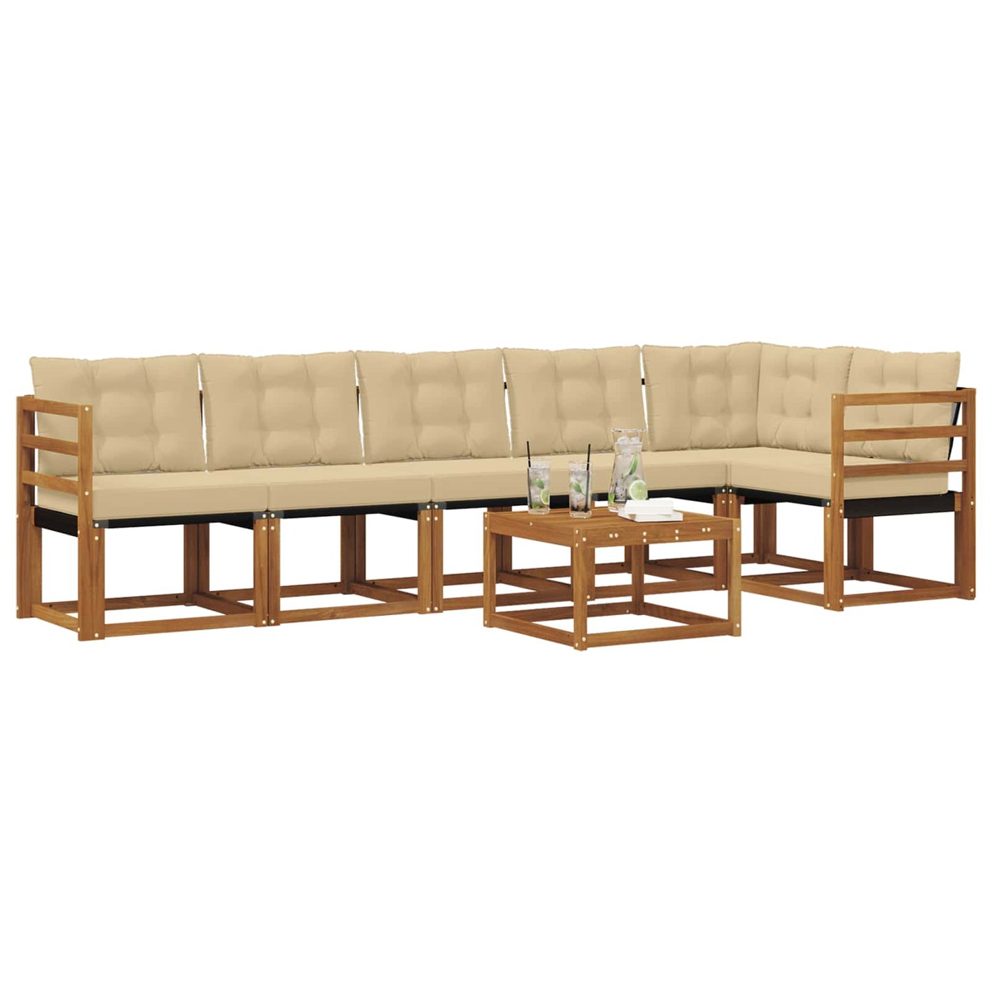 Outdoor-Sofagarnitur mit Kissen 7 pcs Natur und Beige