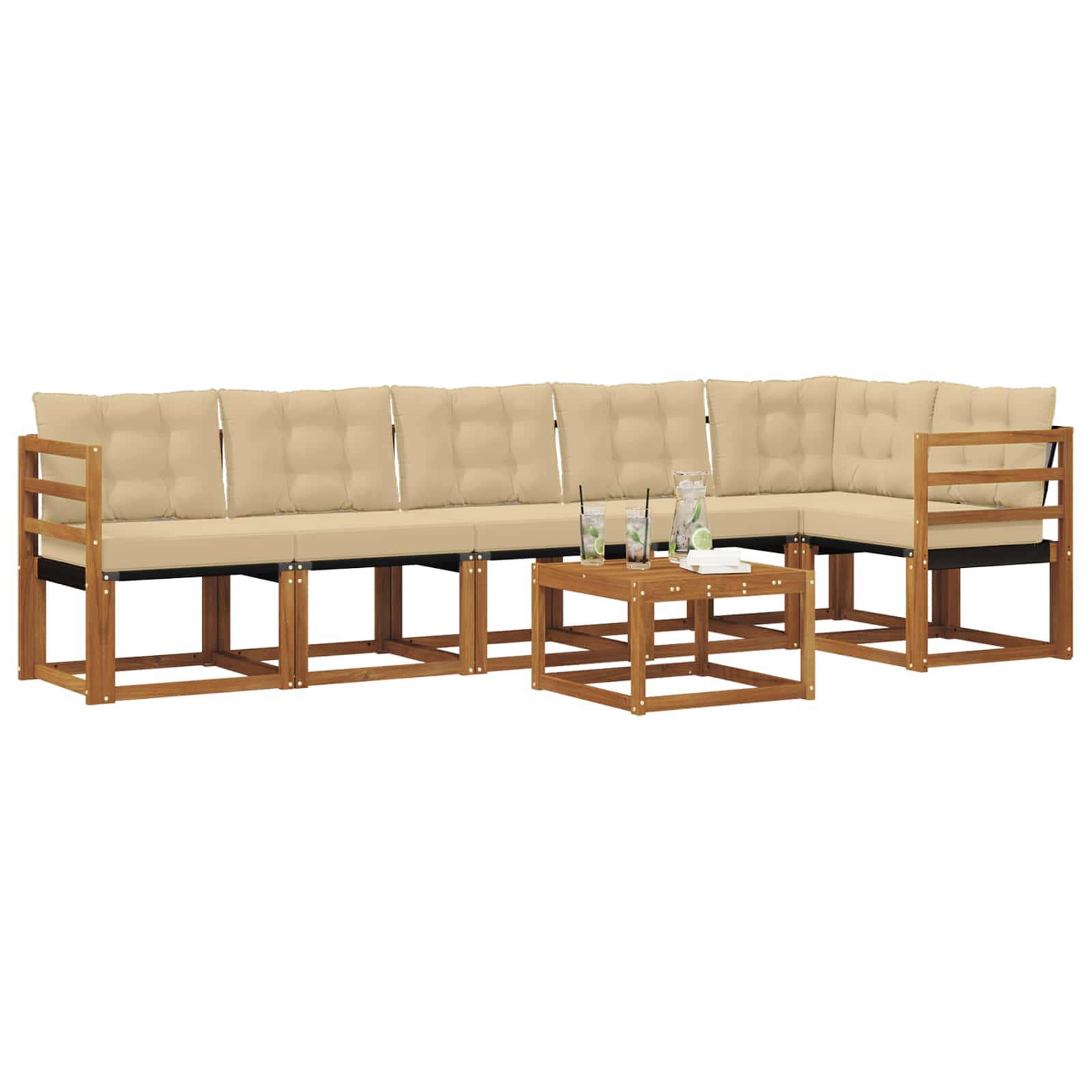 Outdoor-Sofagarnitur mit Kissen 7 pcs Natur und Beige