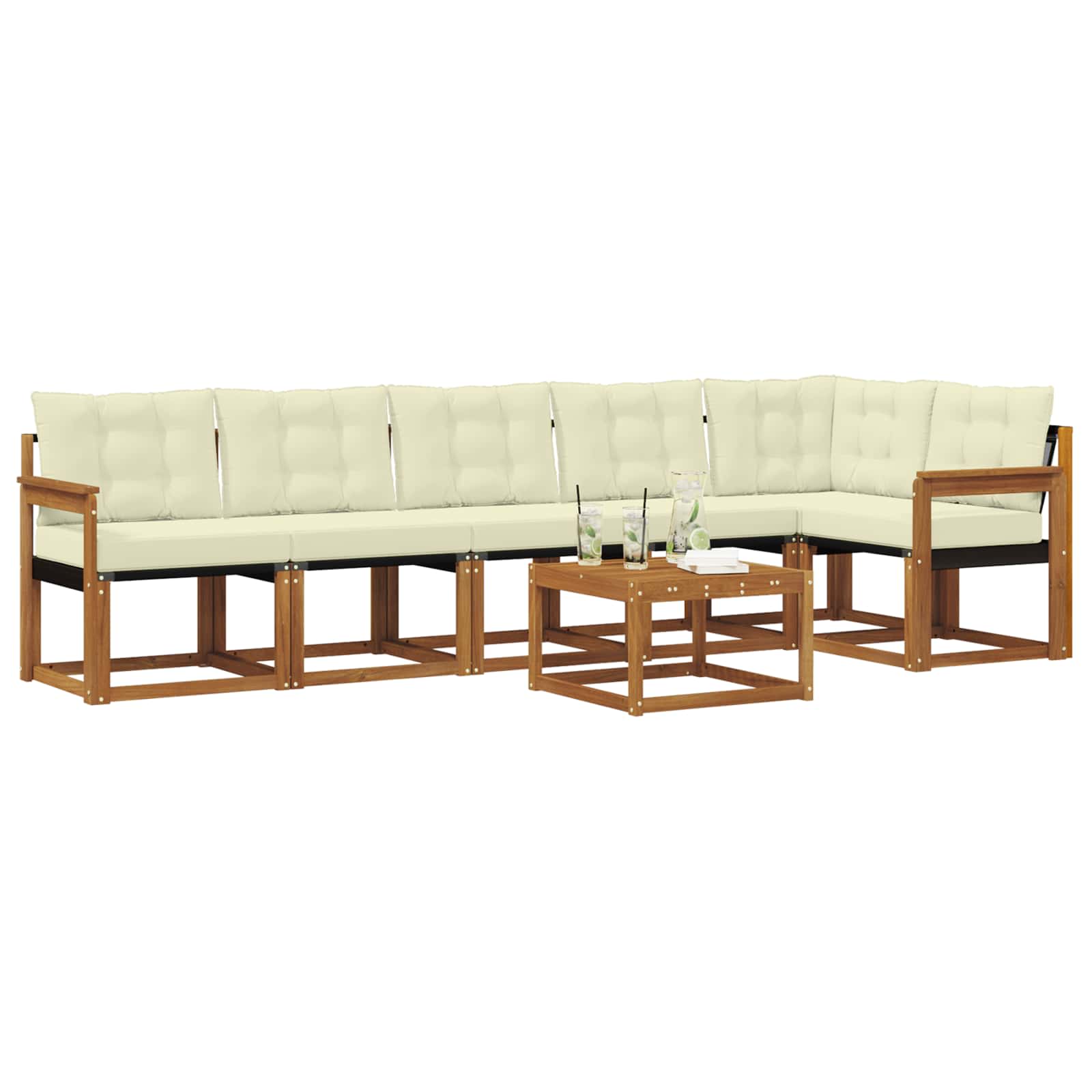 Outdoor-Sofagarnitur mit Kissen 7 pcs Natur und Creme