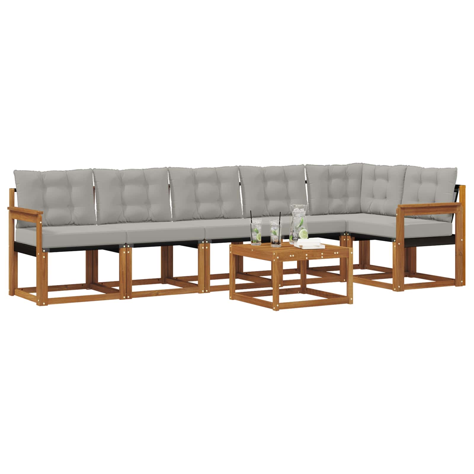 Outdoor-Sofagarnitur mit Kissen 7 pcs Natürlich und Hellgrau