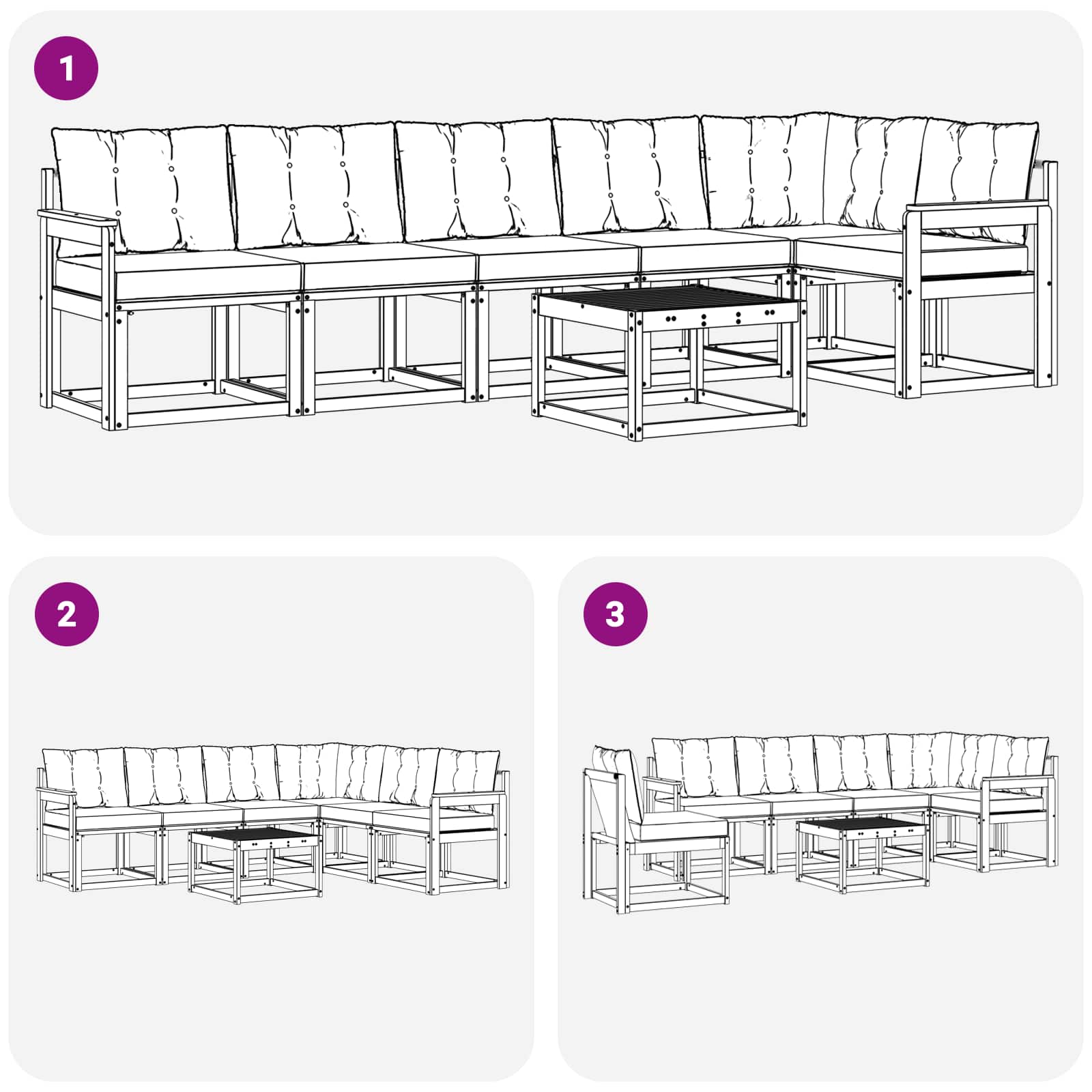 Outdoor-Sofagarnitur mit Kissen 7 pcs Natürlich und Hellgrau
