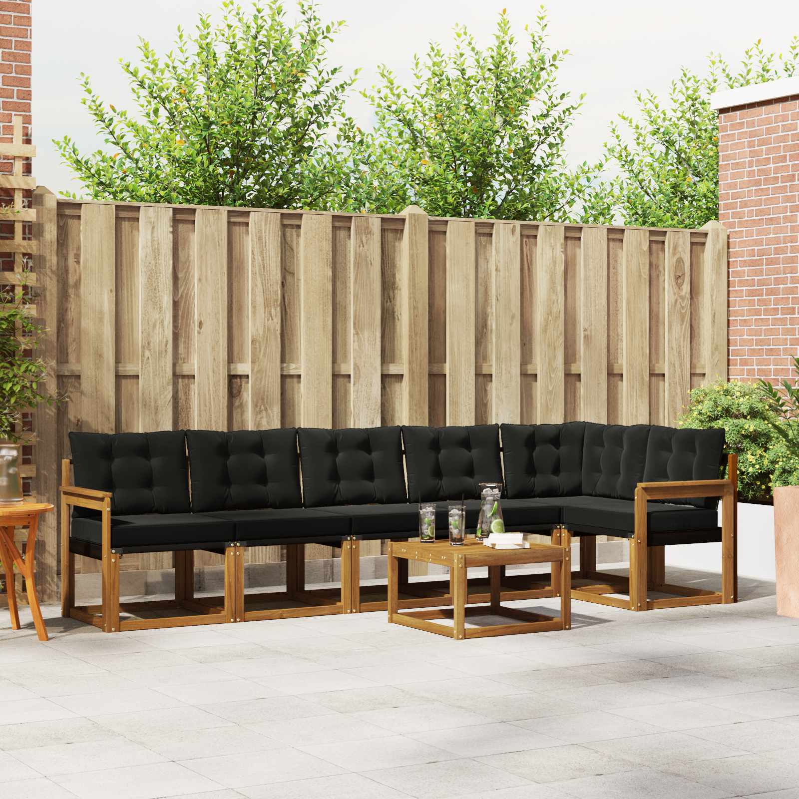 Outdoor-Sofagarnitur mit Kissen 7 pcs Natürlich und Schwarz