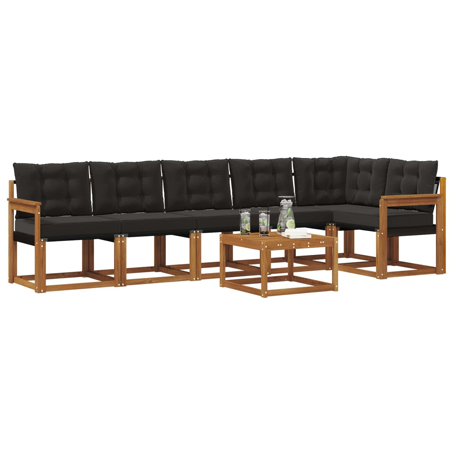 Outdoor-Sofagarnitur mit Kissen 7 pcs Natürlich und Schwarz