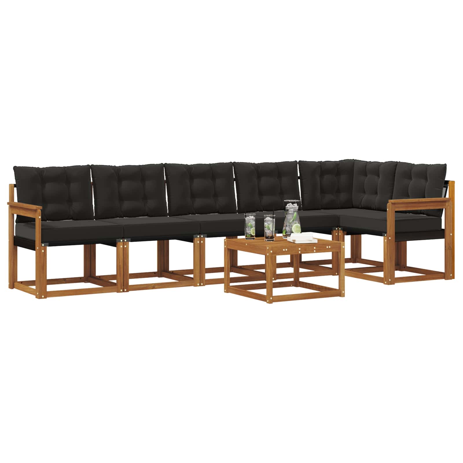 Outdoor-Sofagarnitur mit Kissen 7 pcs Natürlich und Schwarz