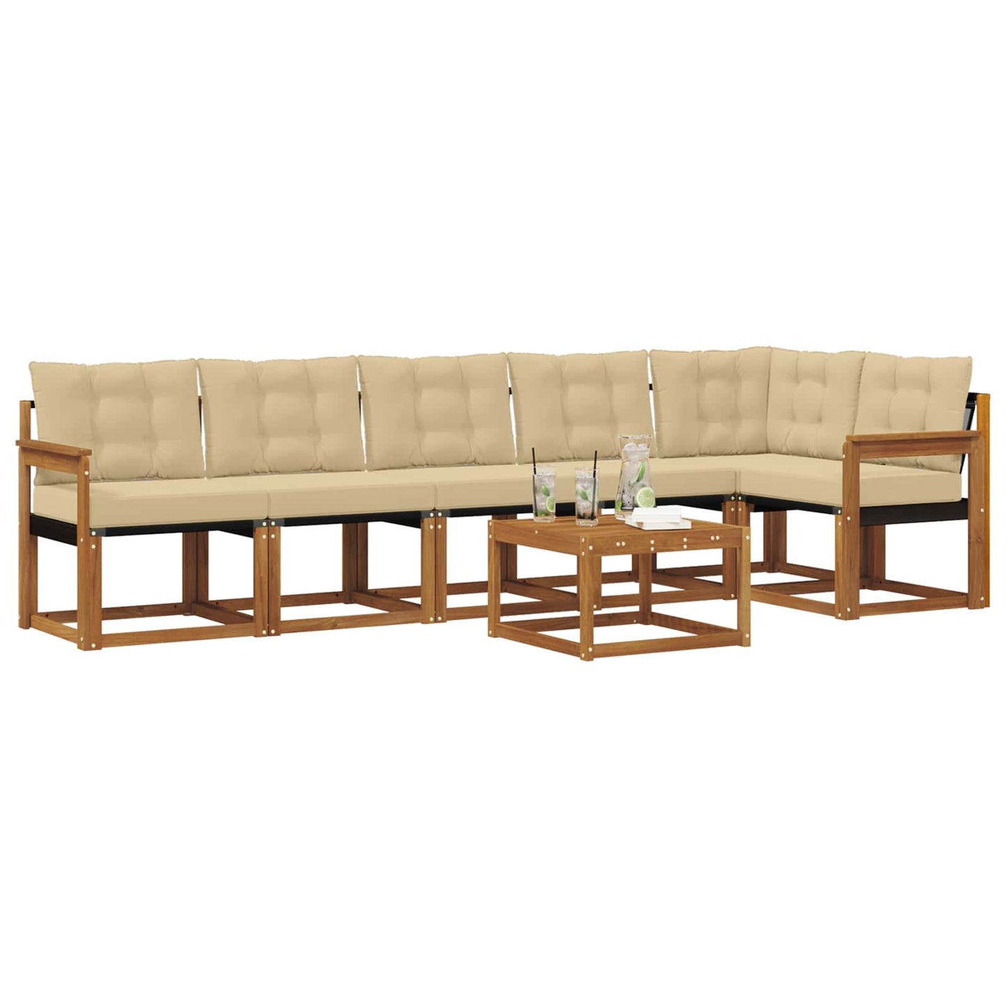 Outdoor-Sofagarnitur mit Kissen 7 pcs Natur und Beige
