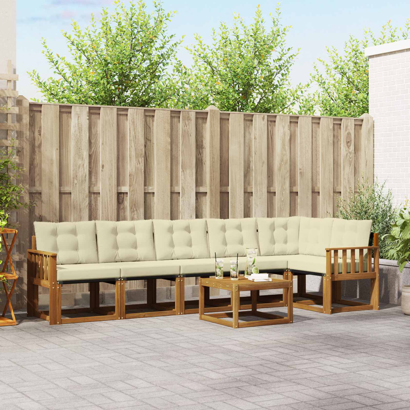 Outdoor-Sofagarnitur 7 stk. Natur und Creme