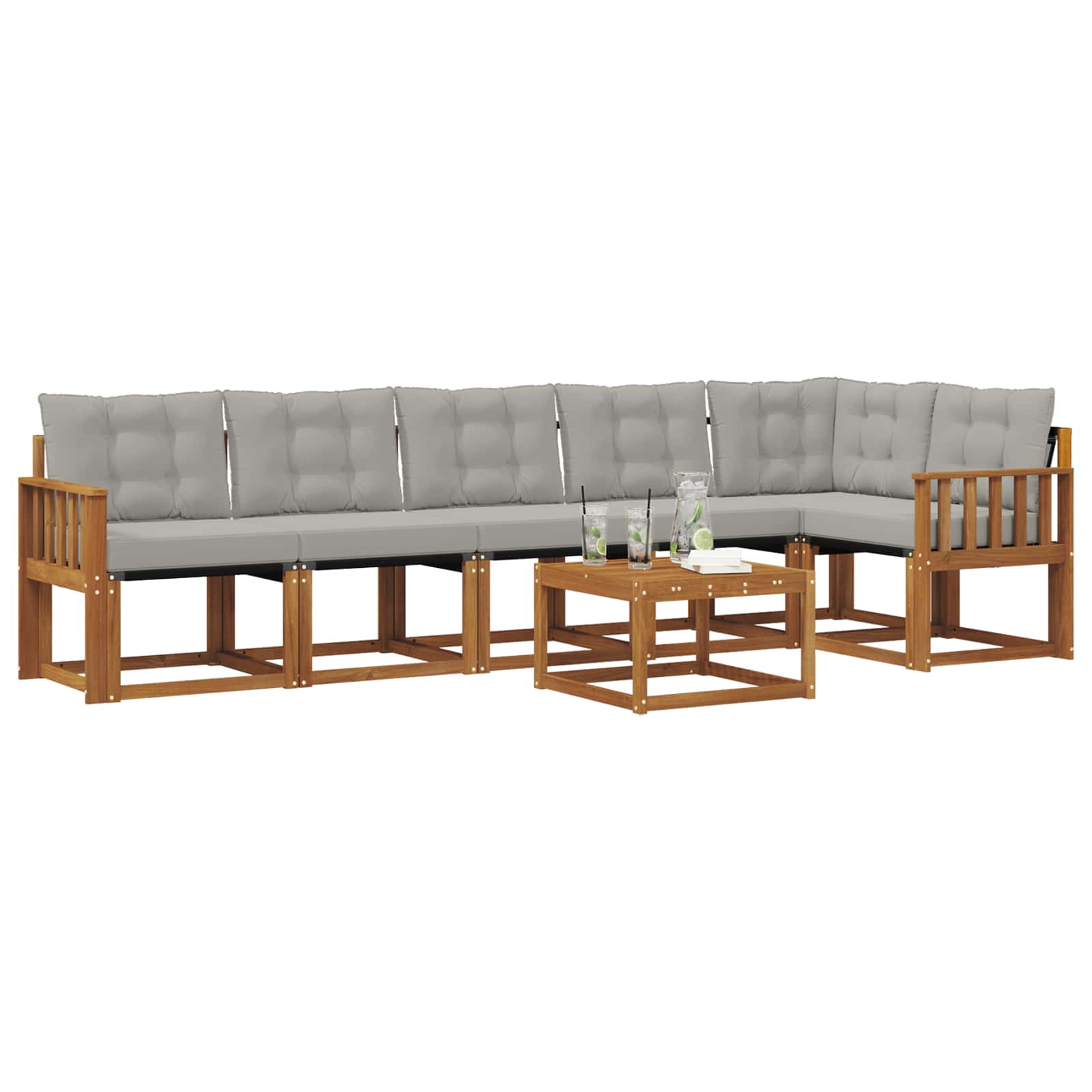 Outdoor-Sofagarnitur mit Kissen 7 pcs Natürlich und Hellgrau
