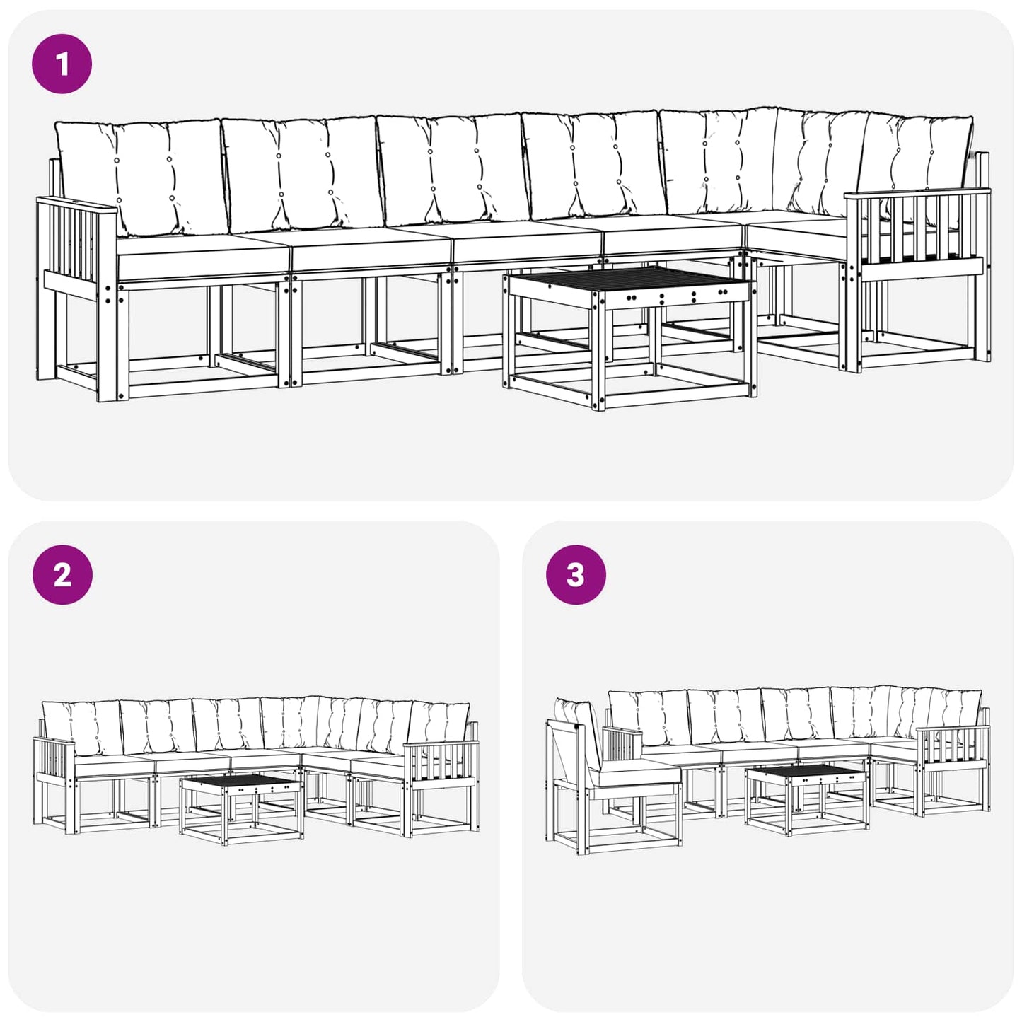 Outdoor-Sofagarnitur 7 stk. Natürlich und Schwarz