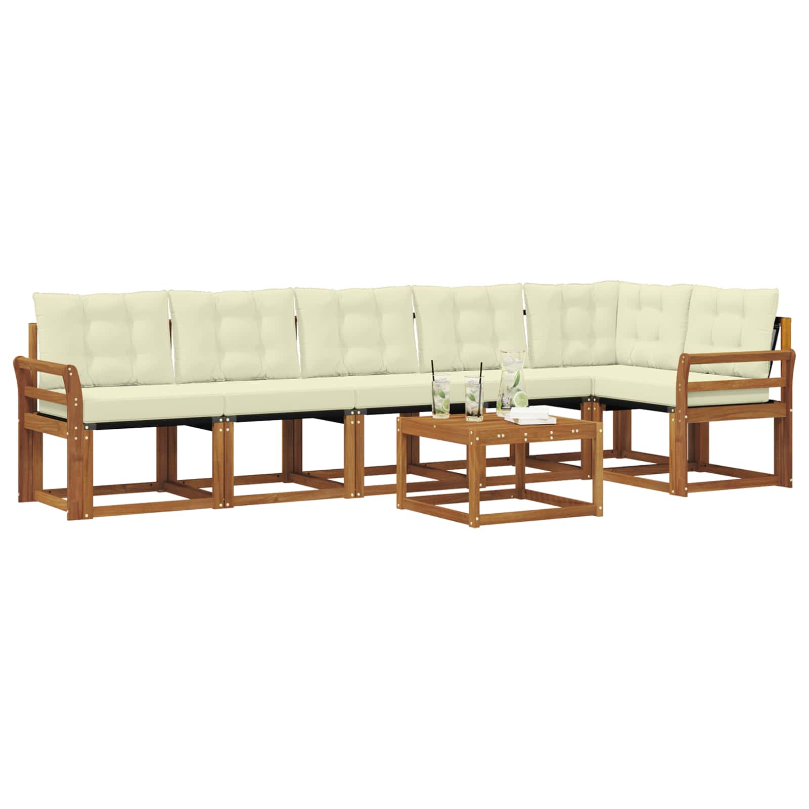 Outdoor-Sofagarnitur 7 stk. Natur und Creme