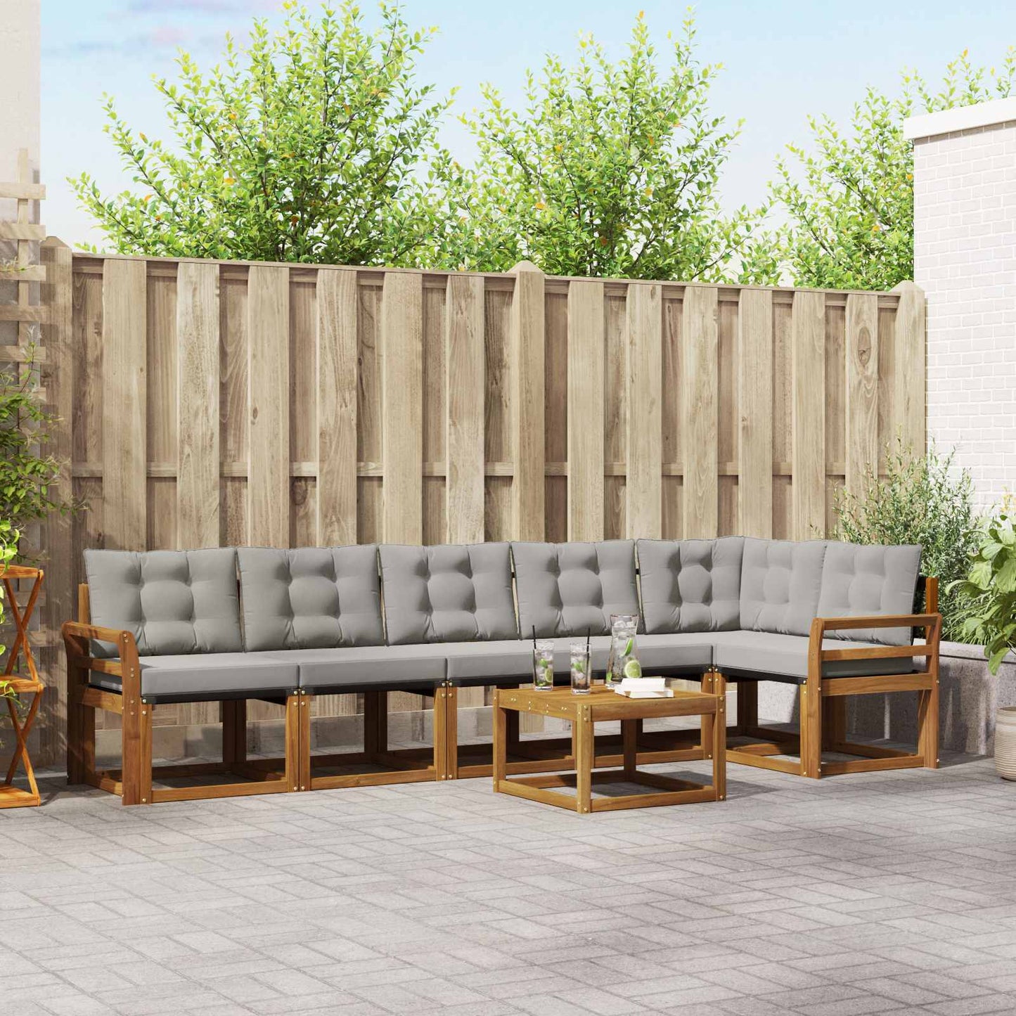 Outdoor-Sofagarnitur mit Kissen 7 pcs Natürlich und Hellgrau
