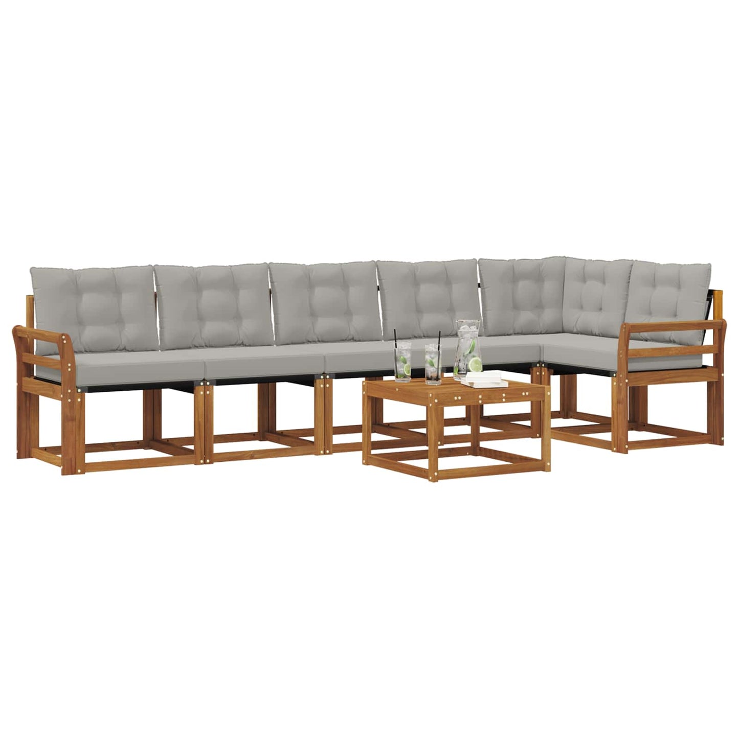 Outdoor-Sofagarnitur mit Kissen 7 pcs Natürlich und Hellgrau