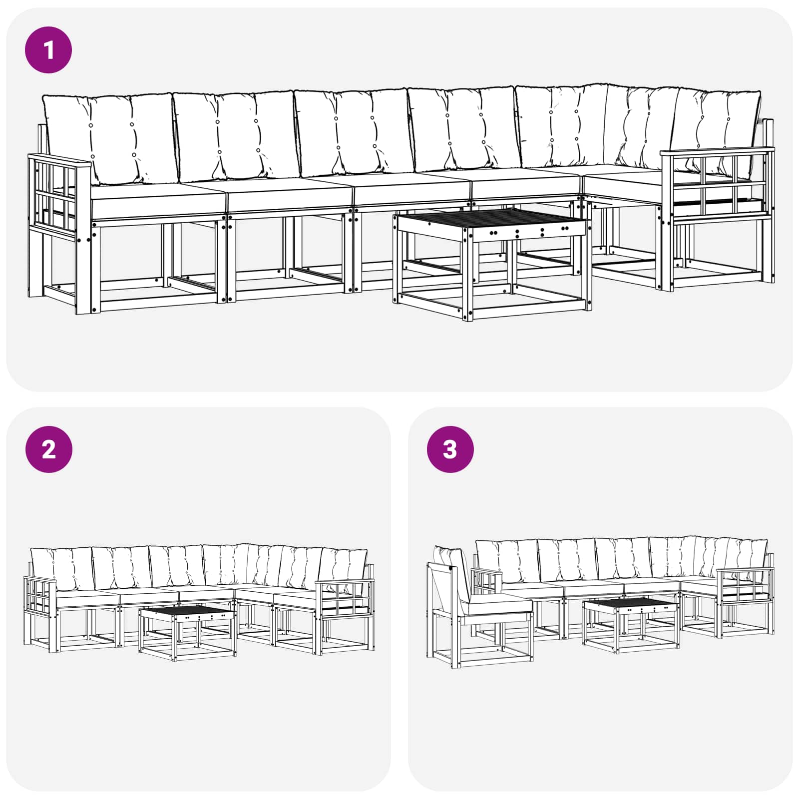 Outdoor-Sofagarnitur 7 stk. Natürlich und Schwarz
