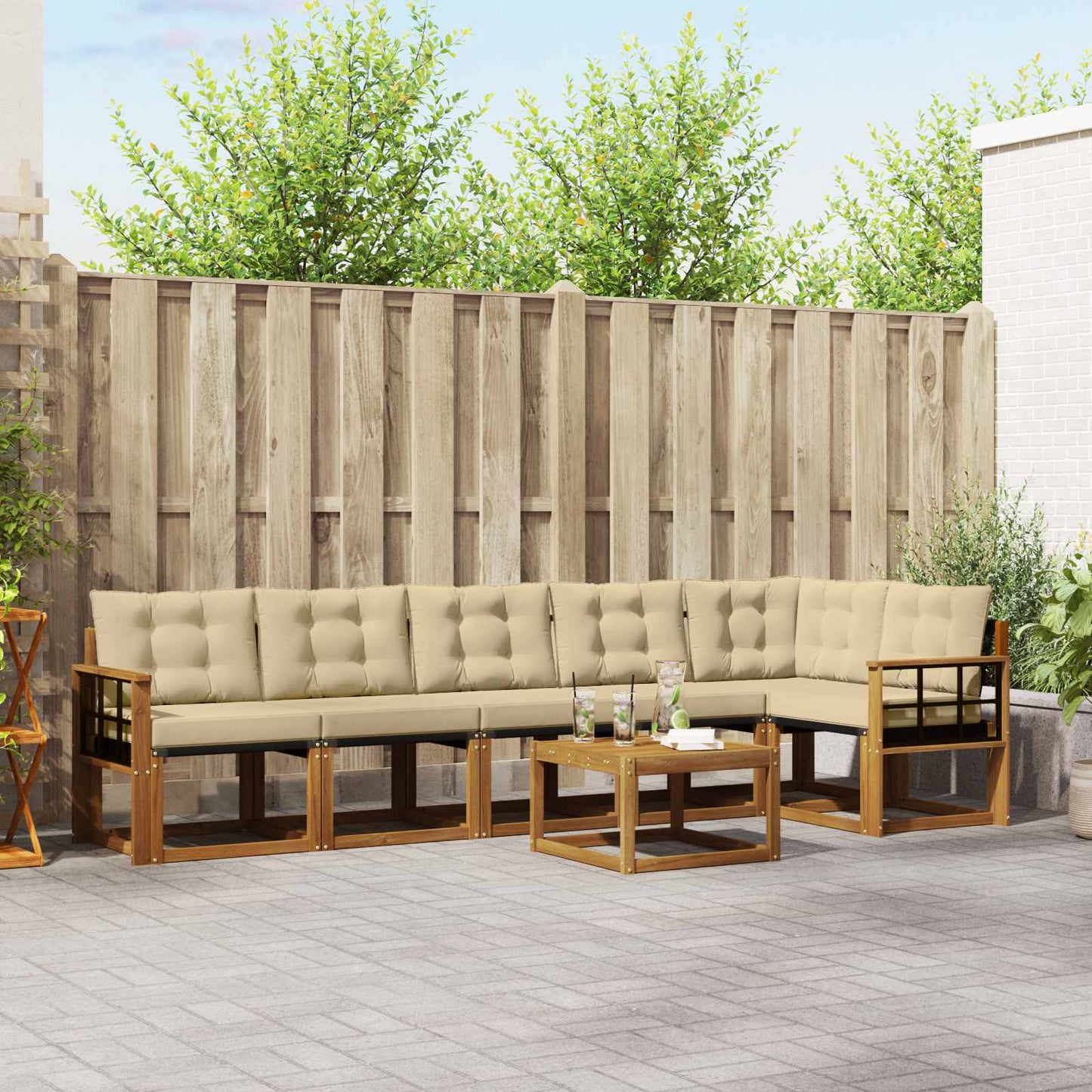 Outdoor-Sofagarnitur 7 stk. Natur und Beige