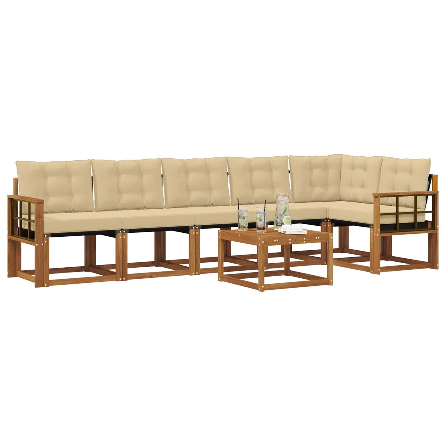 Outdoor-Sofagarnitur 7 stk. Natur und Beige
