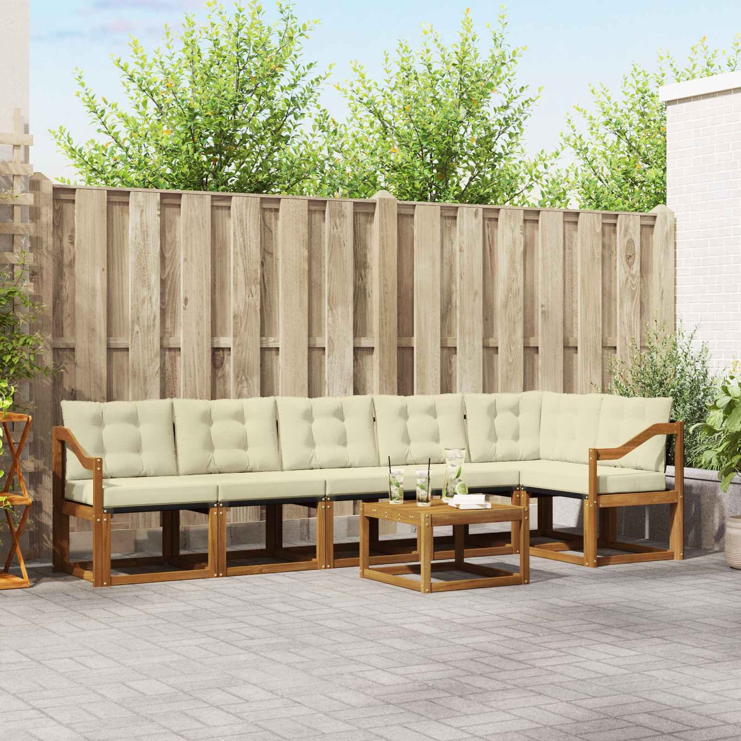 Outdoor-Sofagarnitur mit Kissen 7 pcs Natur und Creme