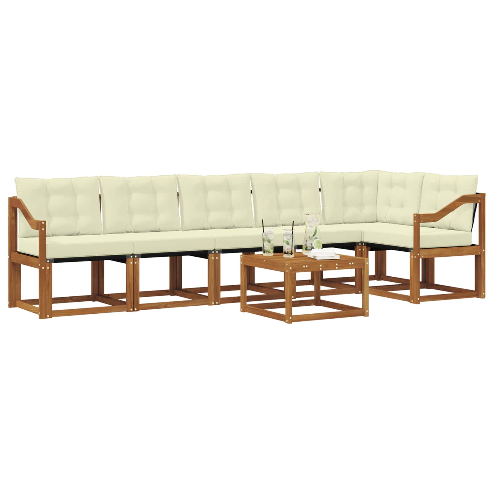 Outdoor-Sofagarnitur mit Kissen 7 pcs Natur und Creme