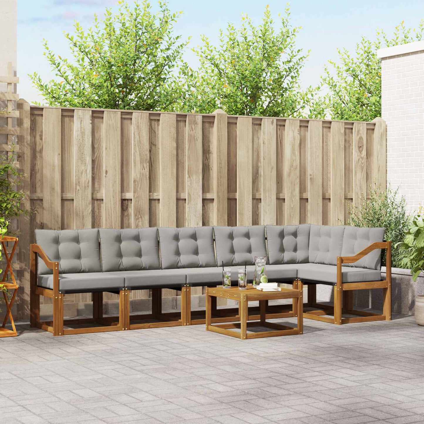 Outdoor-Sofagarnitur mit Kissen 7 pcs Natürlich und Hellgrau