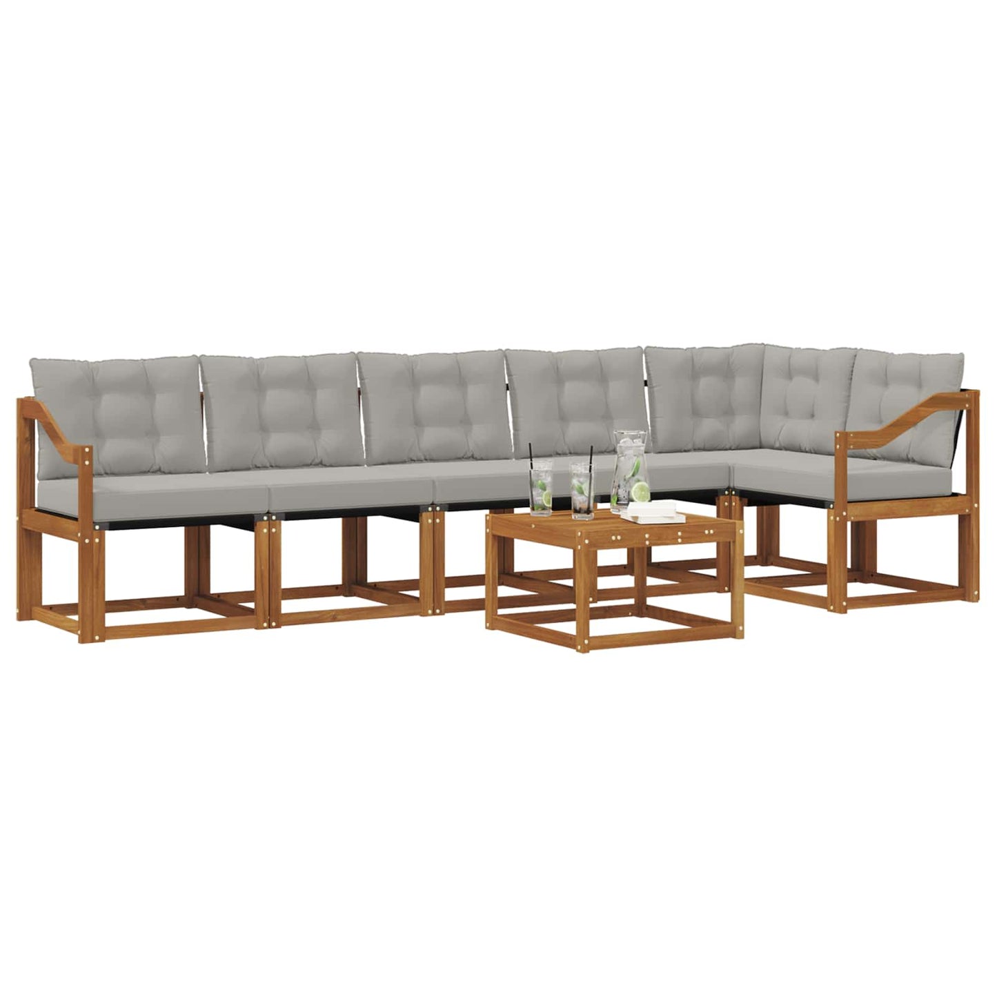 Outdoor-Sofagarnitur mit Kissen 7 pcs Natürlich und Hellgrau