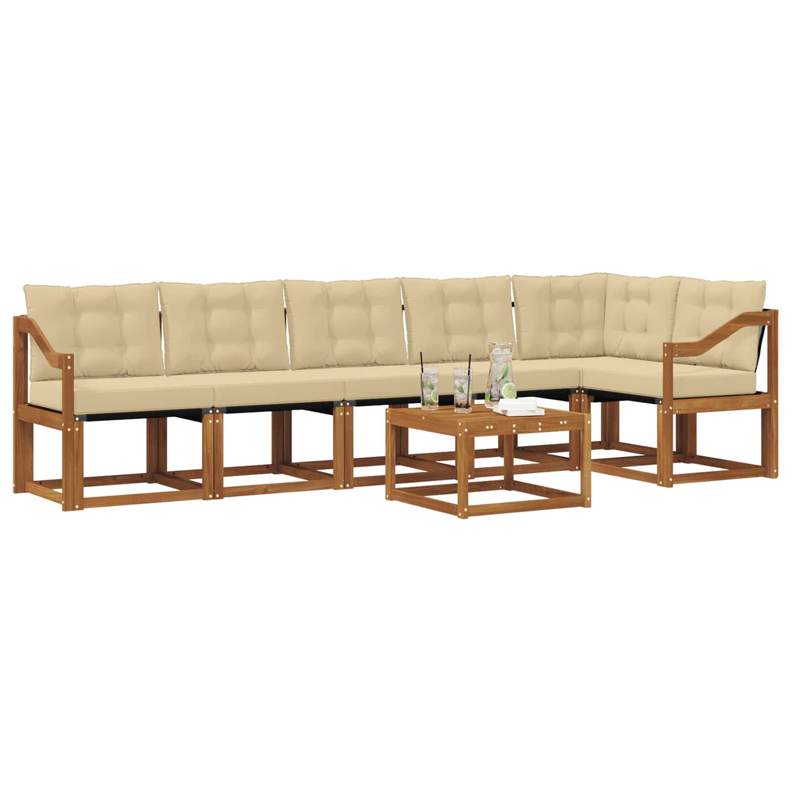 Outdoor-Sofagarnitur mit Kissen 7 pcs Natur und Beige