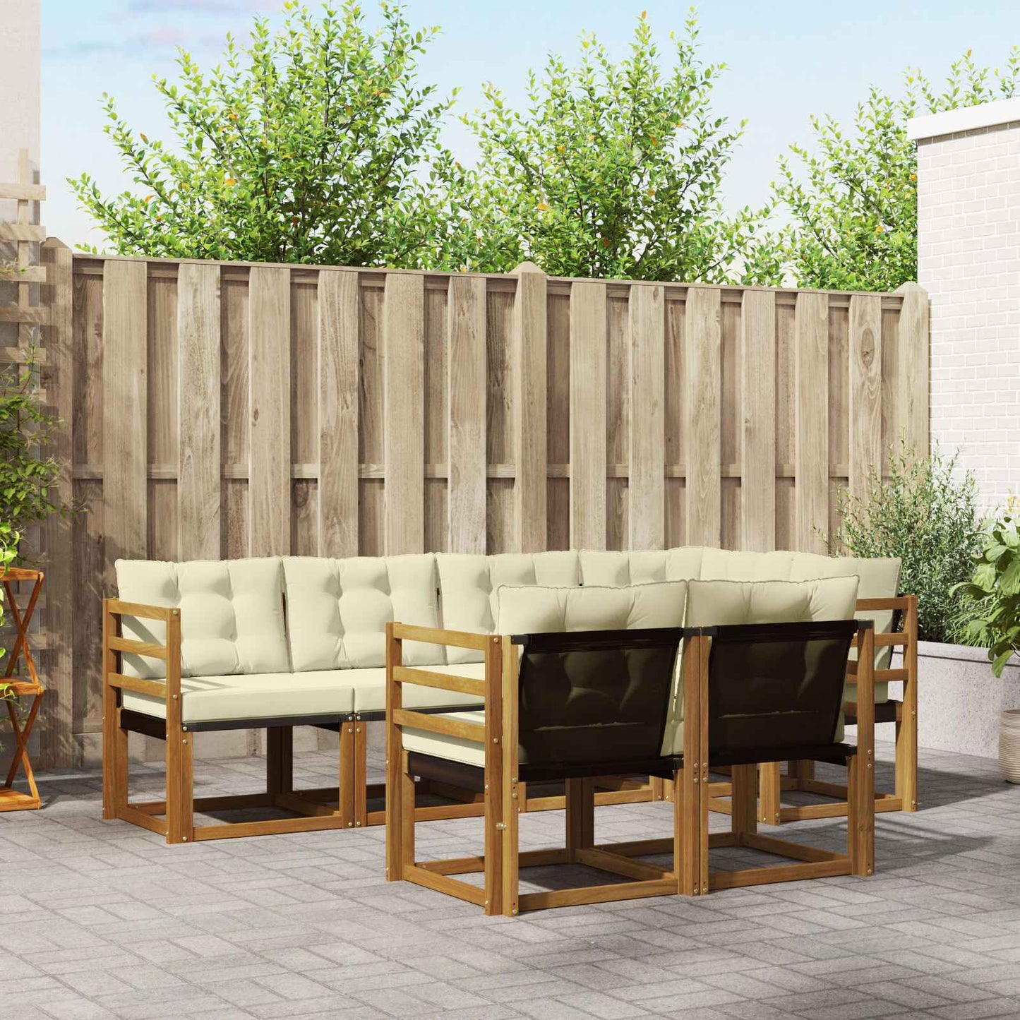 Outdoor-Sofagarnitur 7 stk. Natur und Creme