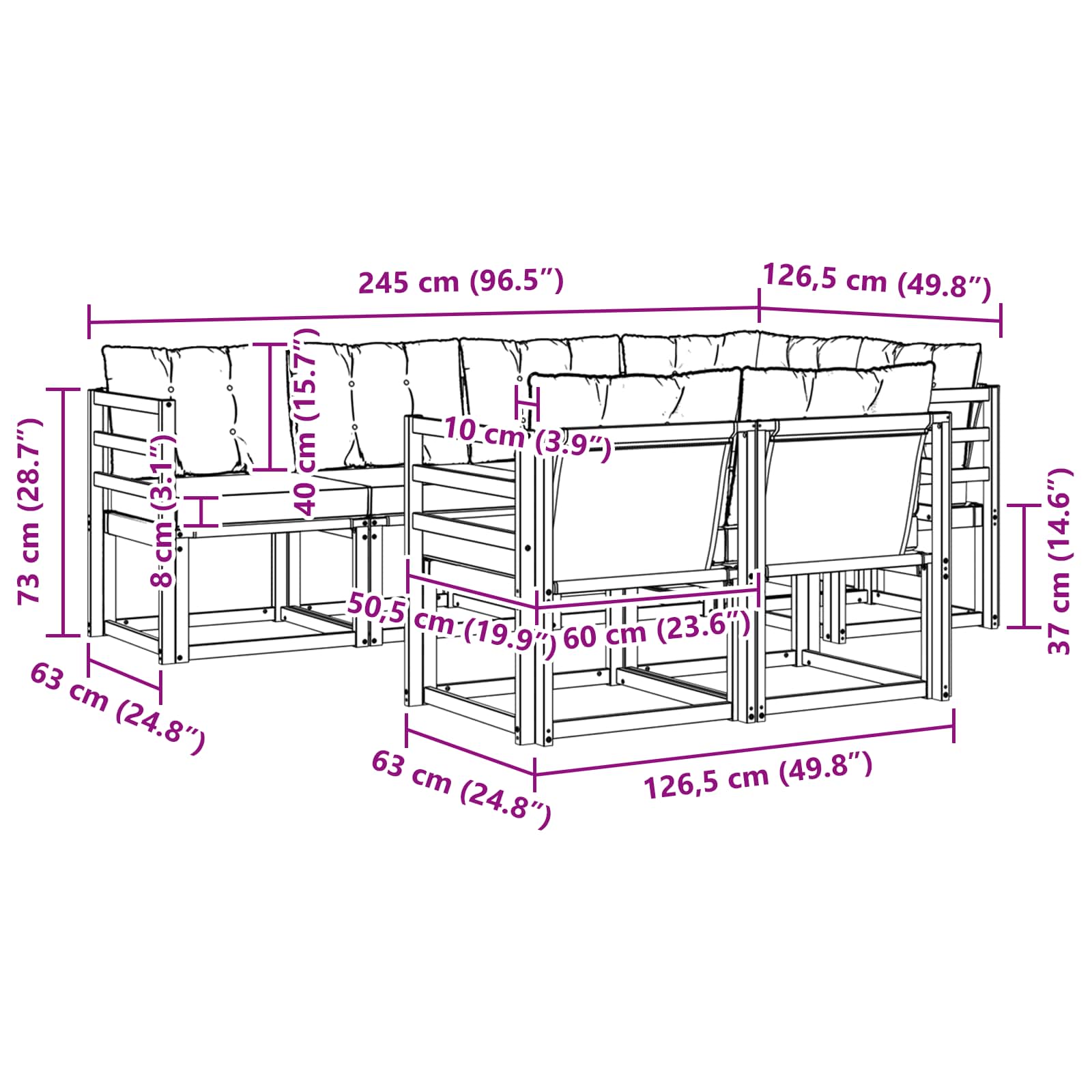 Outdoor-Sofagarnitur 7 stk. Natur und Creme