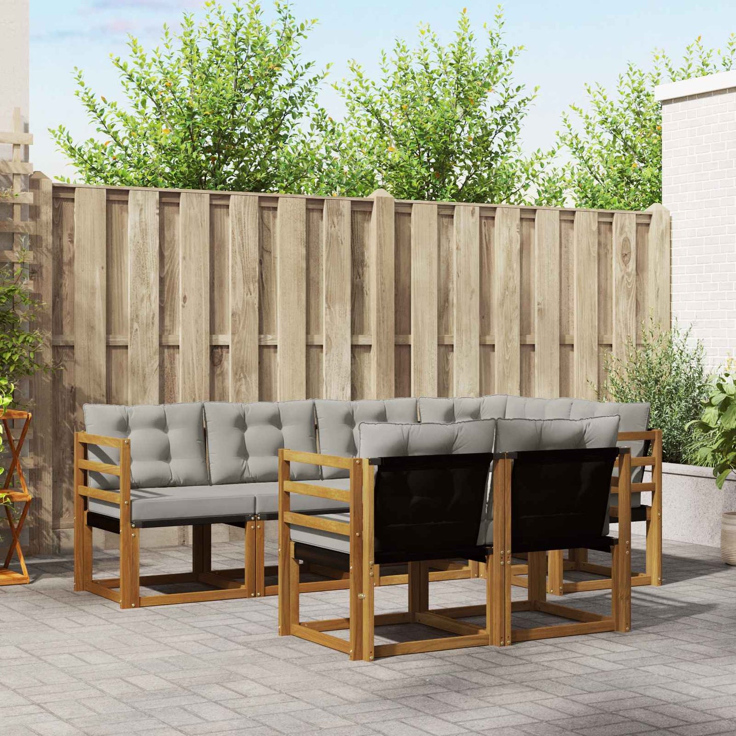 Outdoor-Sofagarnitur mit Kissen 7 pcs Natürlich und Hellgrau