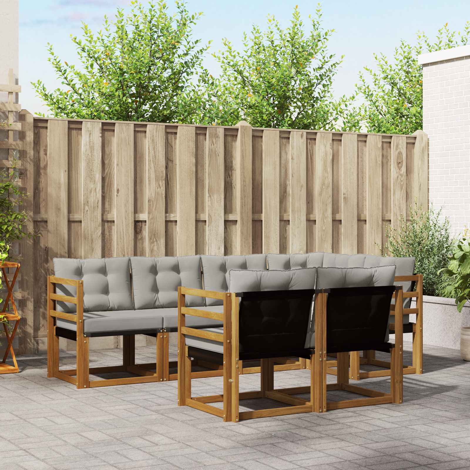 Outdoor-Sofagarnitur mit Kissen 7 pcs Natürlich und Hellgrau