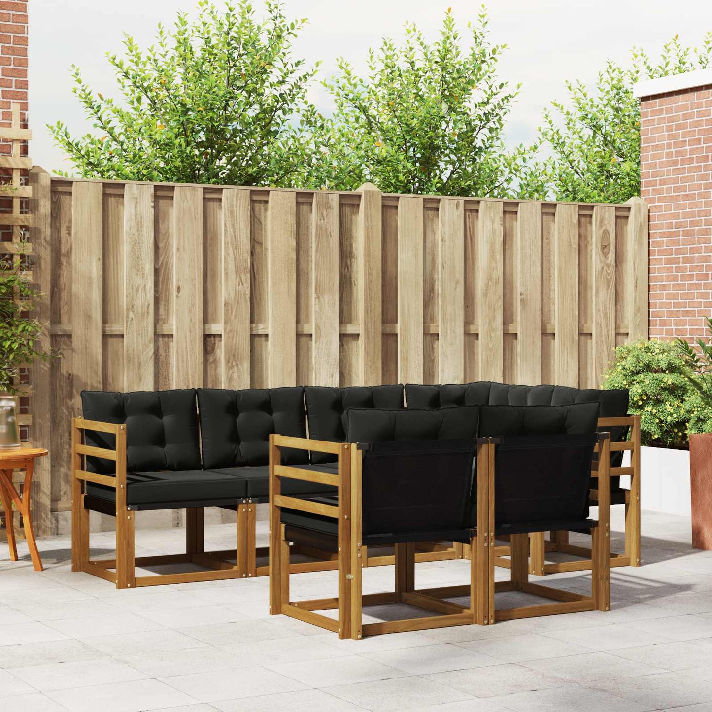 Outdoor-Sofagarnitur mit Kissen 7 pcs Natürlich und Schwarz