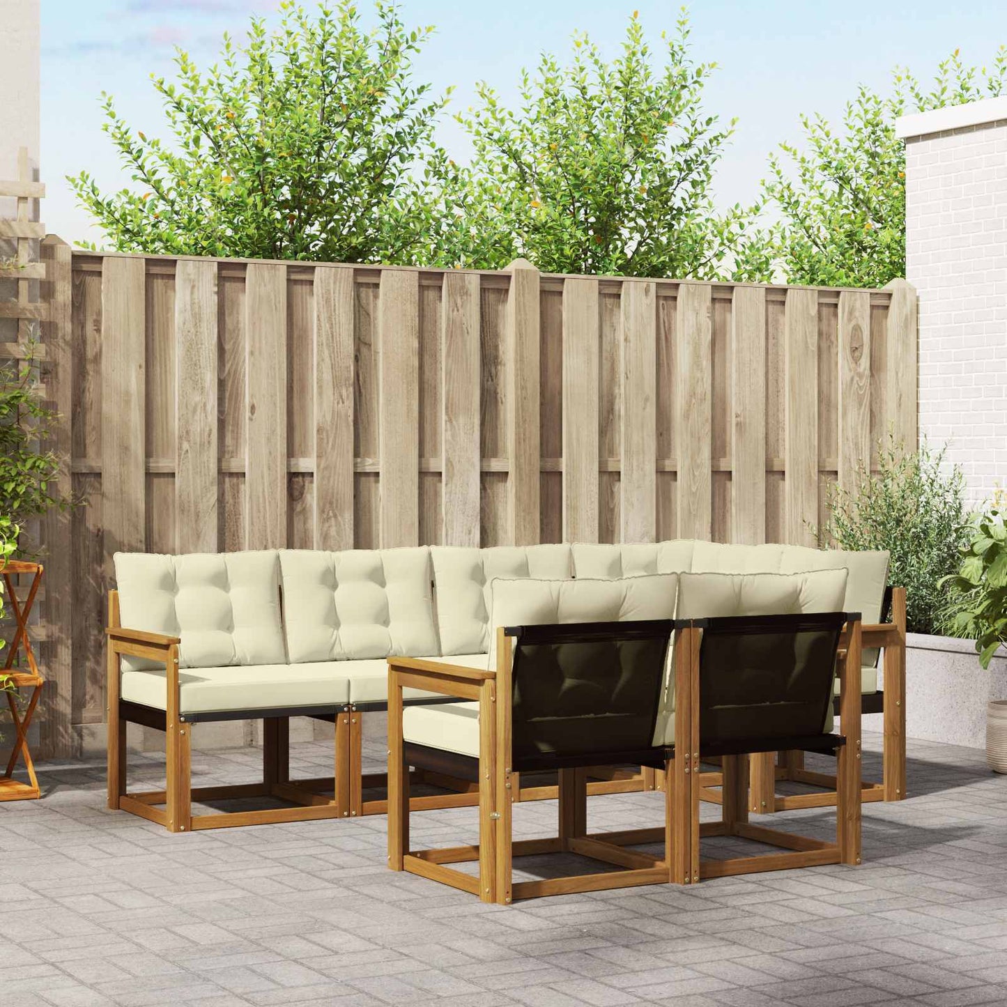 Outdoor-Sofagarnitur mit Kissen 7 pcs Natur und Creme