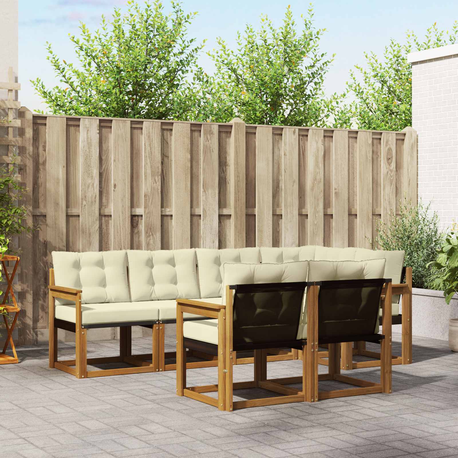 Outdoor-Sofagarnitur mit Kissen 7 pcs Natur und Creme