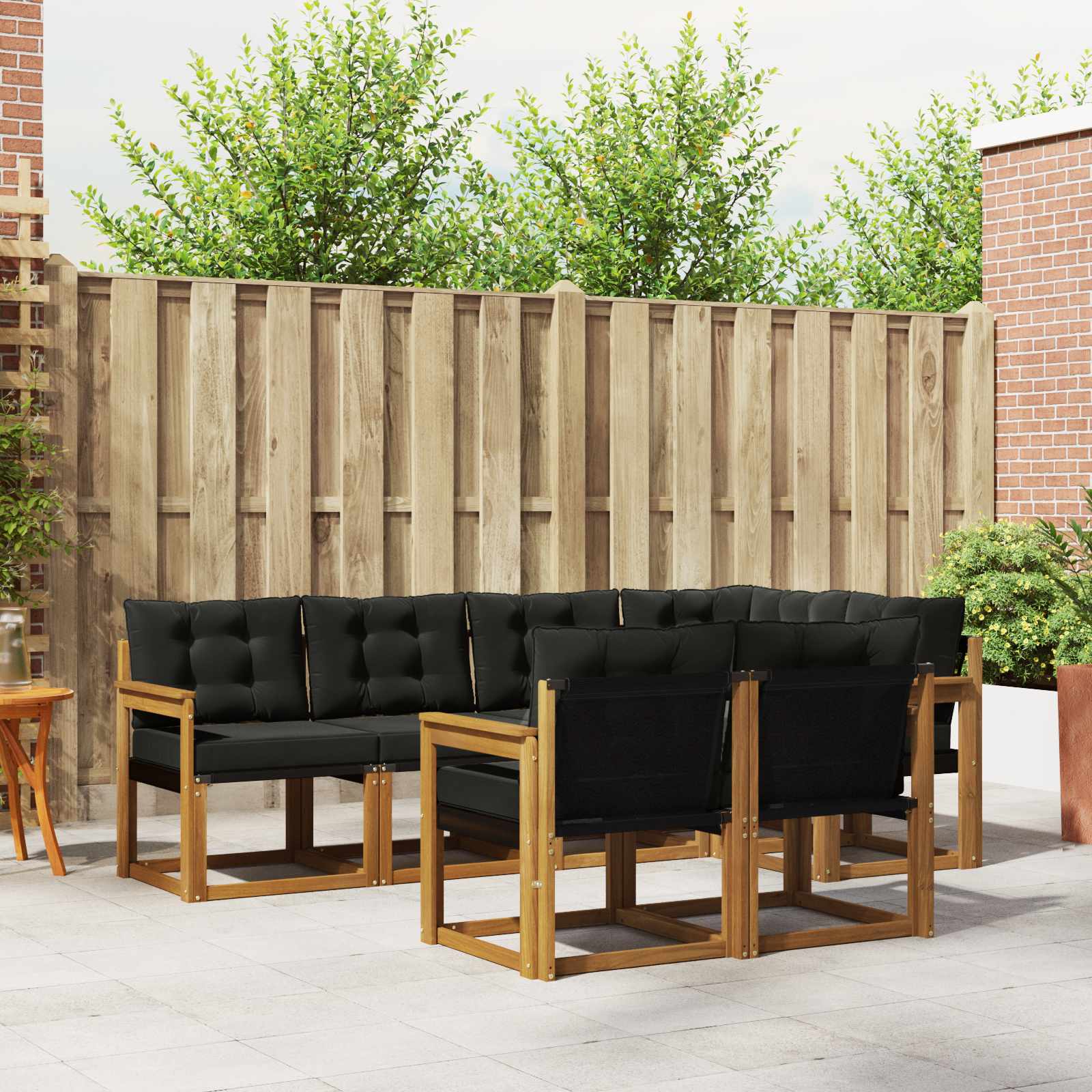Outdoor-Sofagarnitur 7 stk. Natürlich und Schwarz