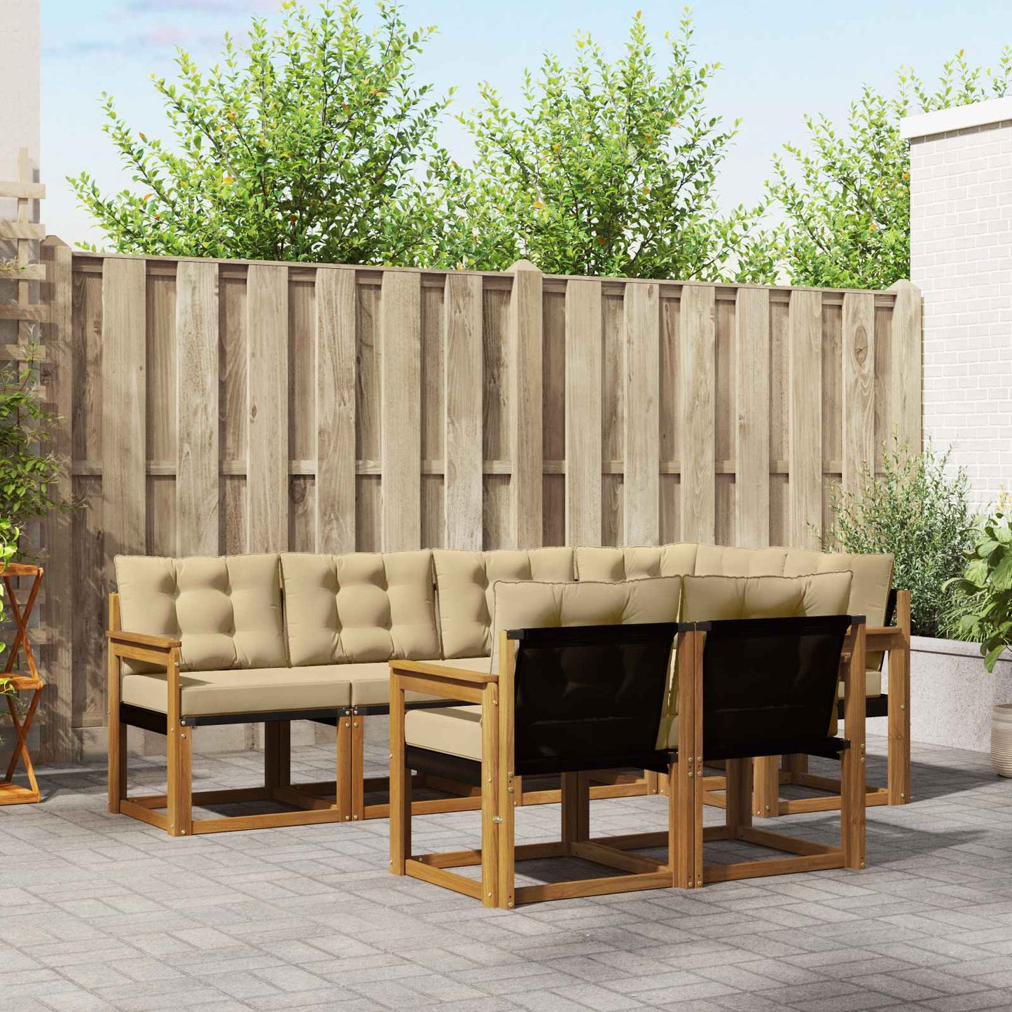Outdoor-Sofagarnitur 7 stk. Natur und Beige