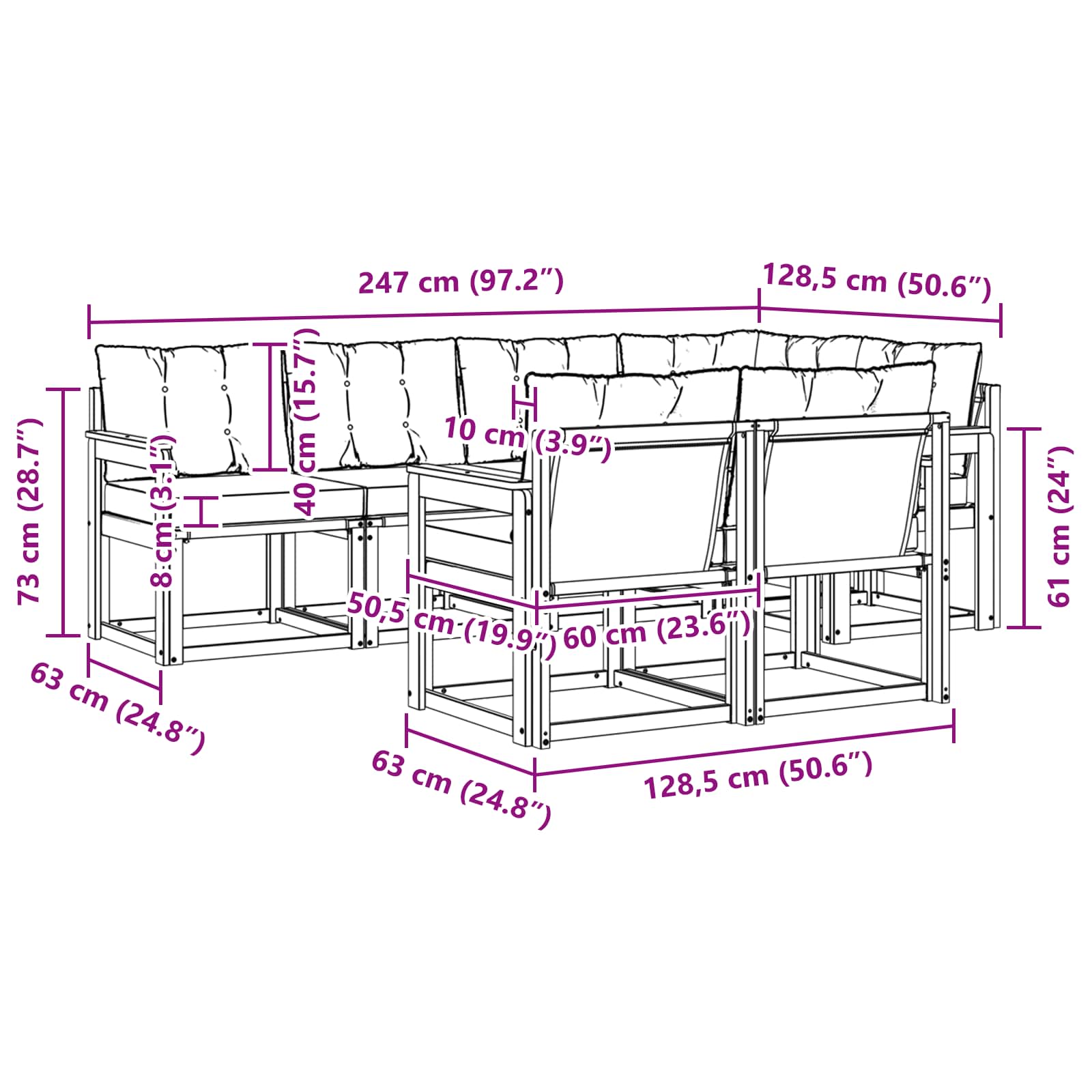 Outdoor-Sofagarnitur 7 stk. Natur und Beige