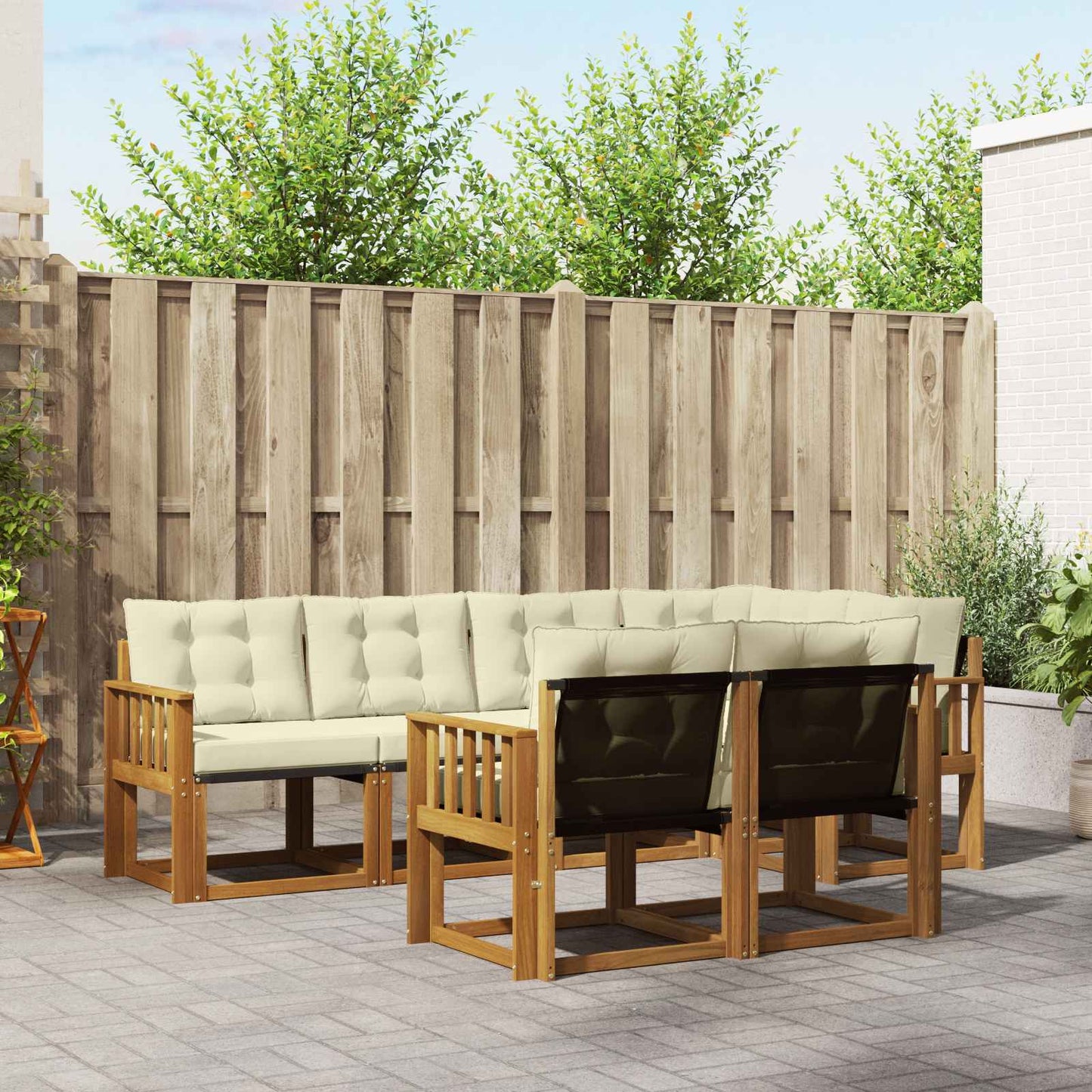 Outdoor-Sofagarnitur 7 stk. Natur und Creme