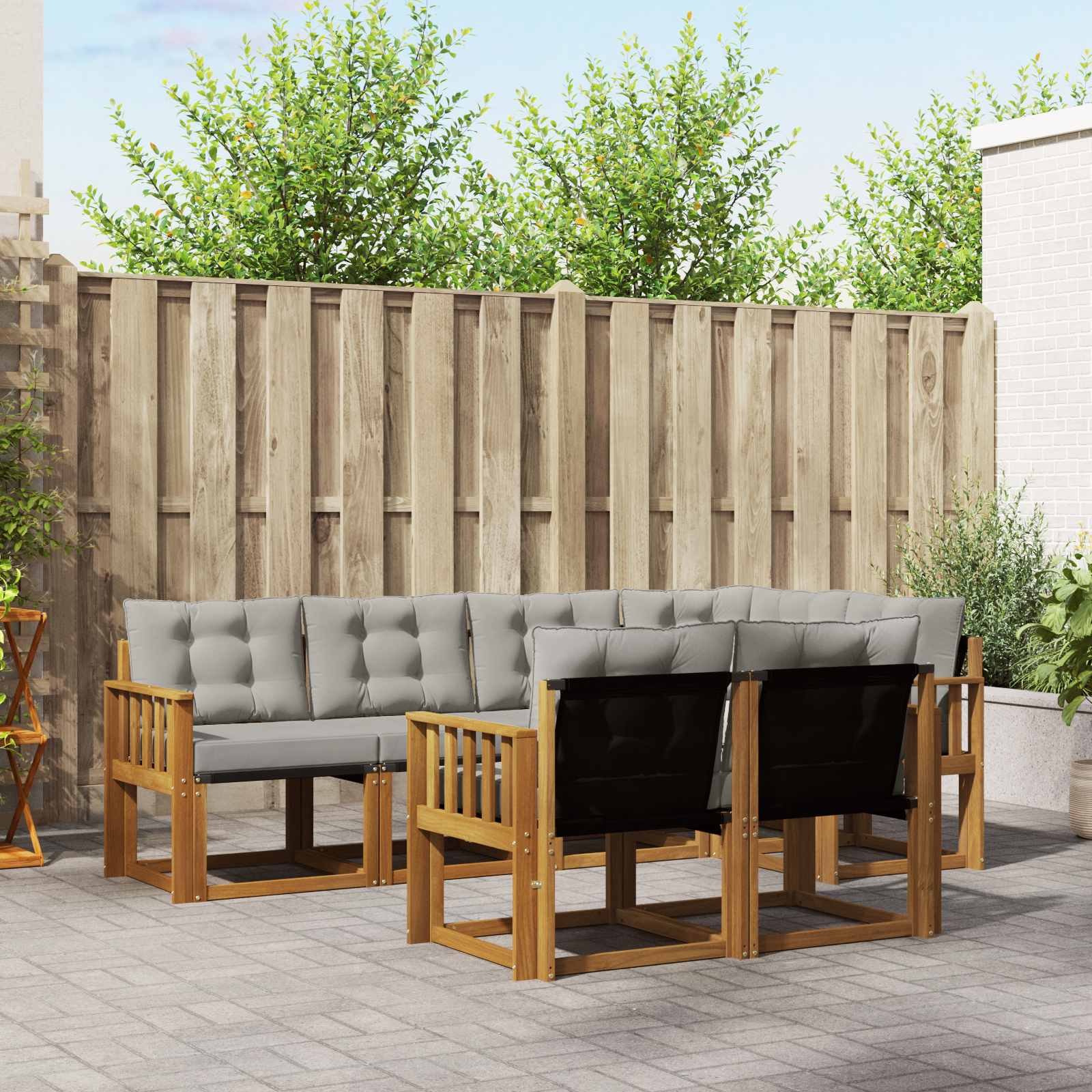 Outdoor-Sofagarnitur mit Kissen 7 pcs Natürlich und Hellgrau