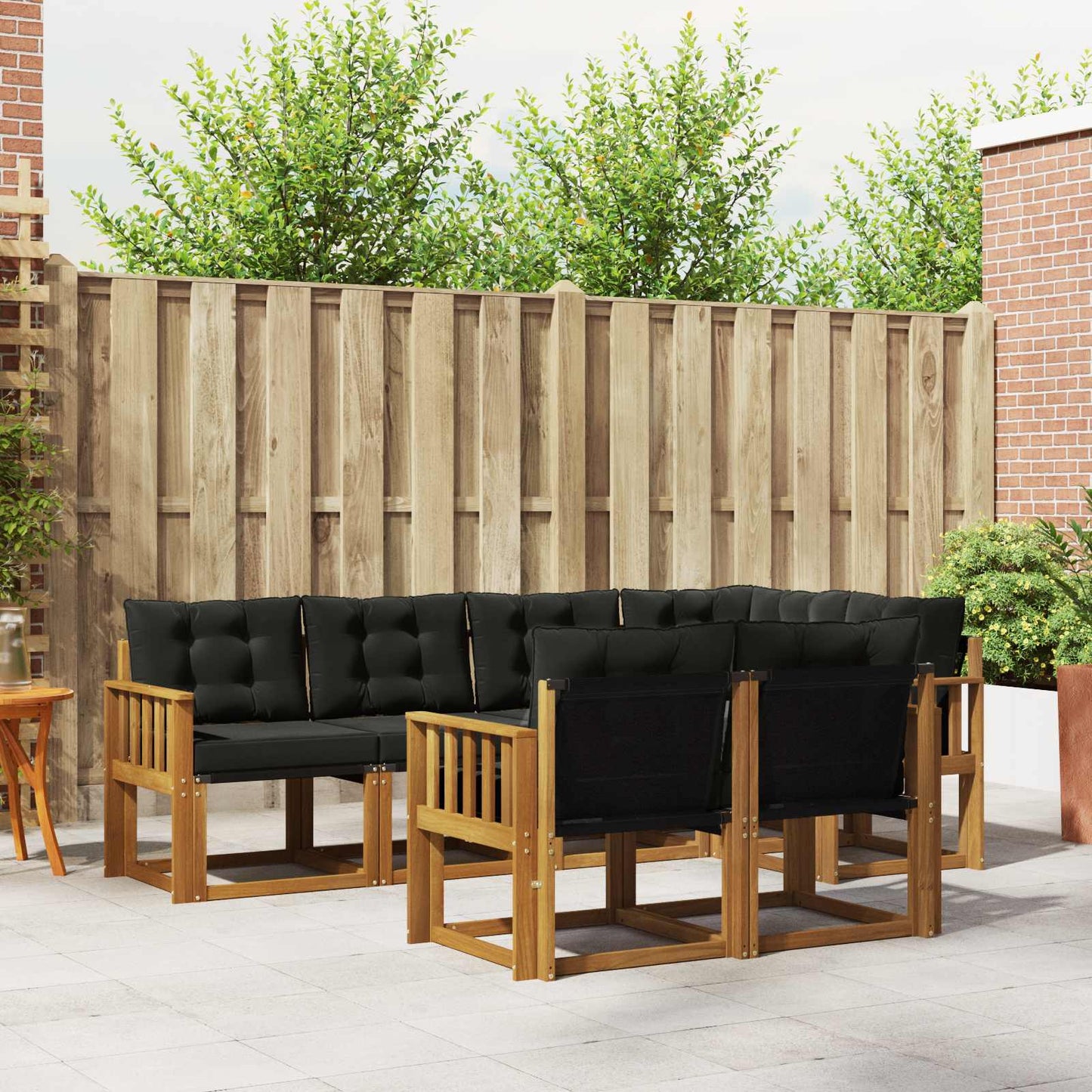 Outdoor-Sofagarnitur 7 stk. Natürlich und Schwarz