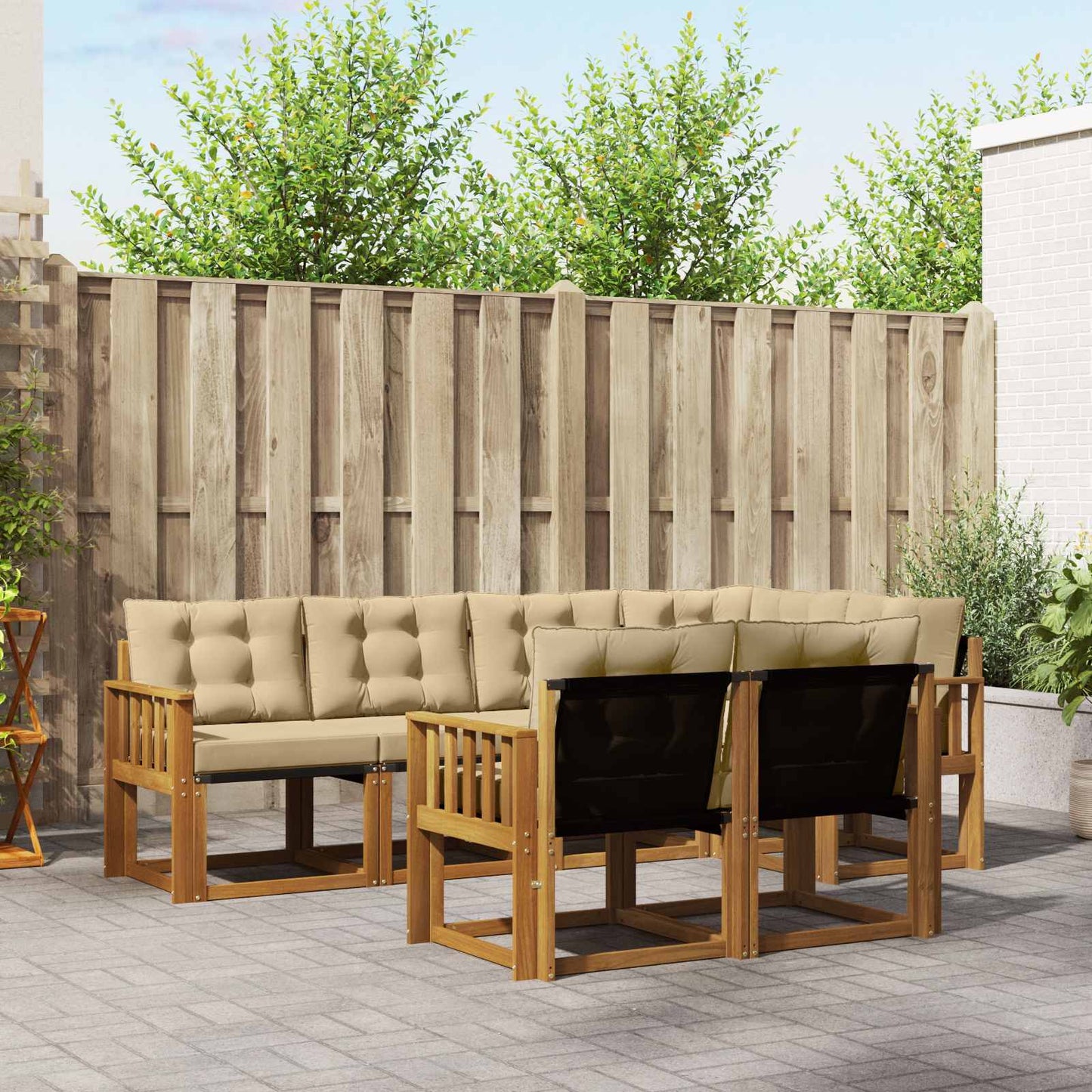Outdoor-Sofagarnitur 7 stk. Natur und Beige