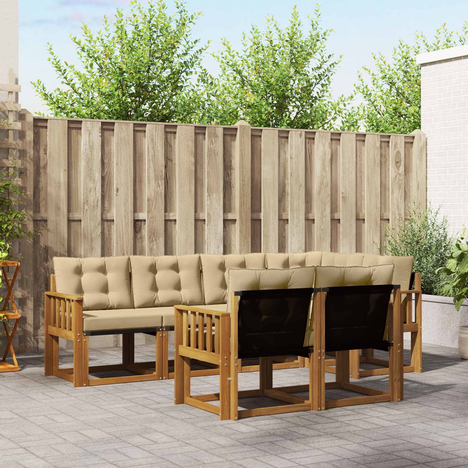 Outdoor-Sofagarnitur 7 stk. Natur und Beige