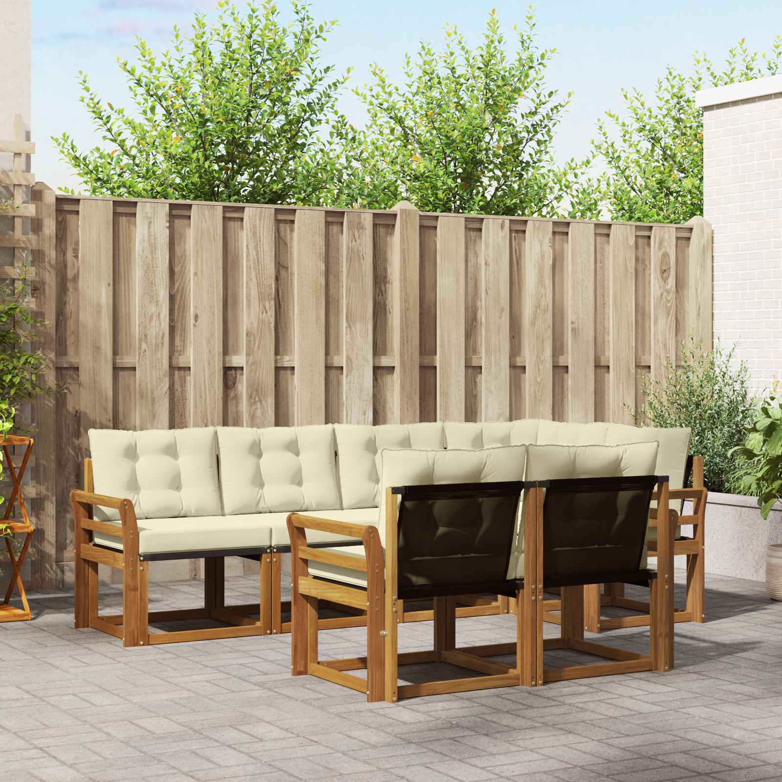 Outdoor-Sofagarnitur 7 stk. Natur und Creme