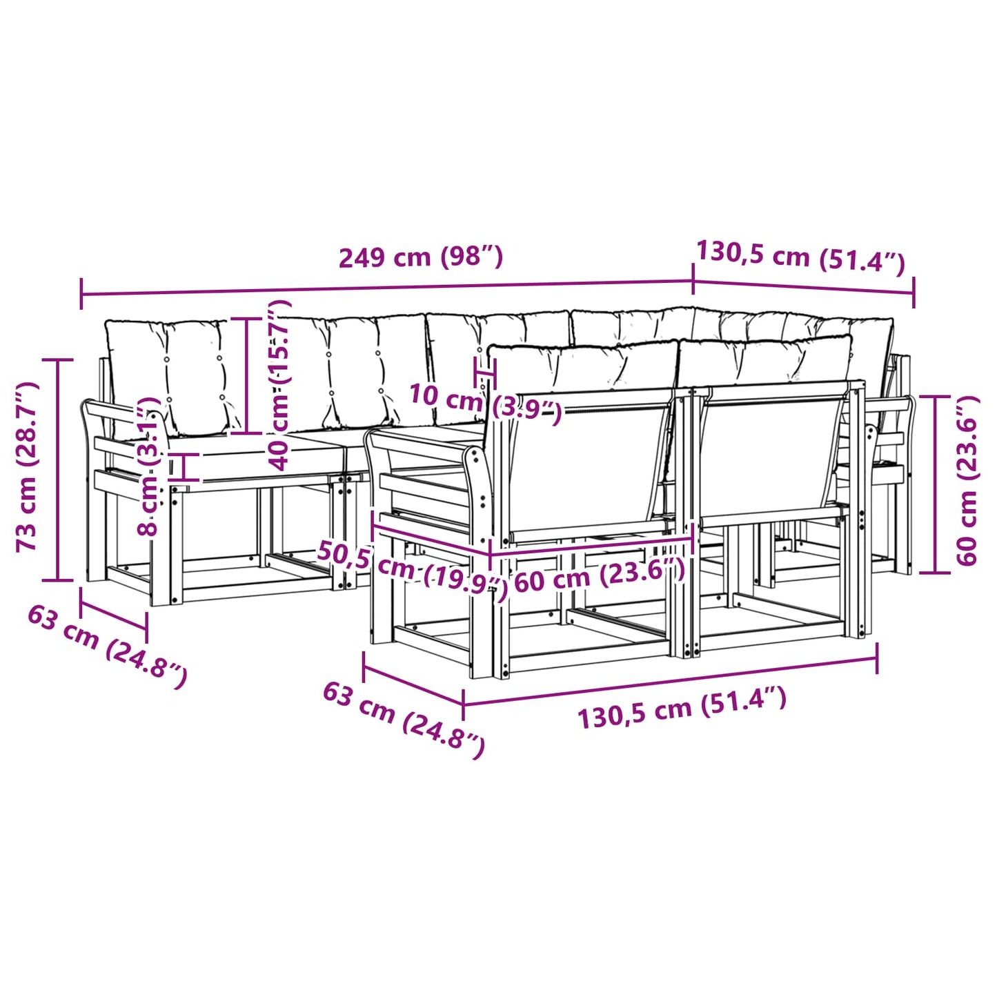 Outdoor-Sofagarnitur 7 stk. Natur und Creme