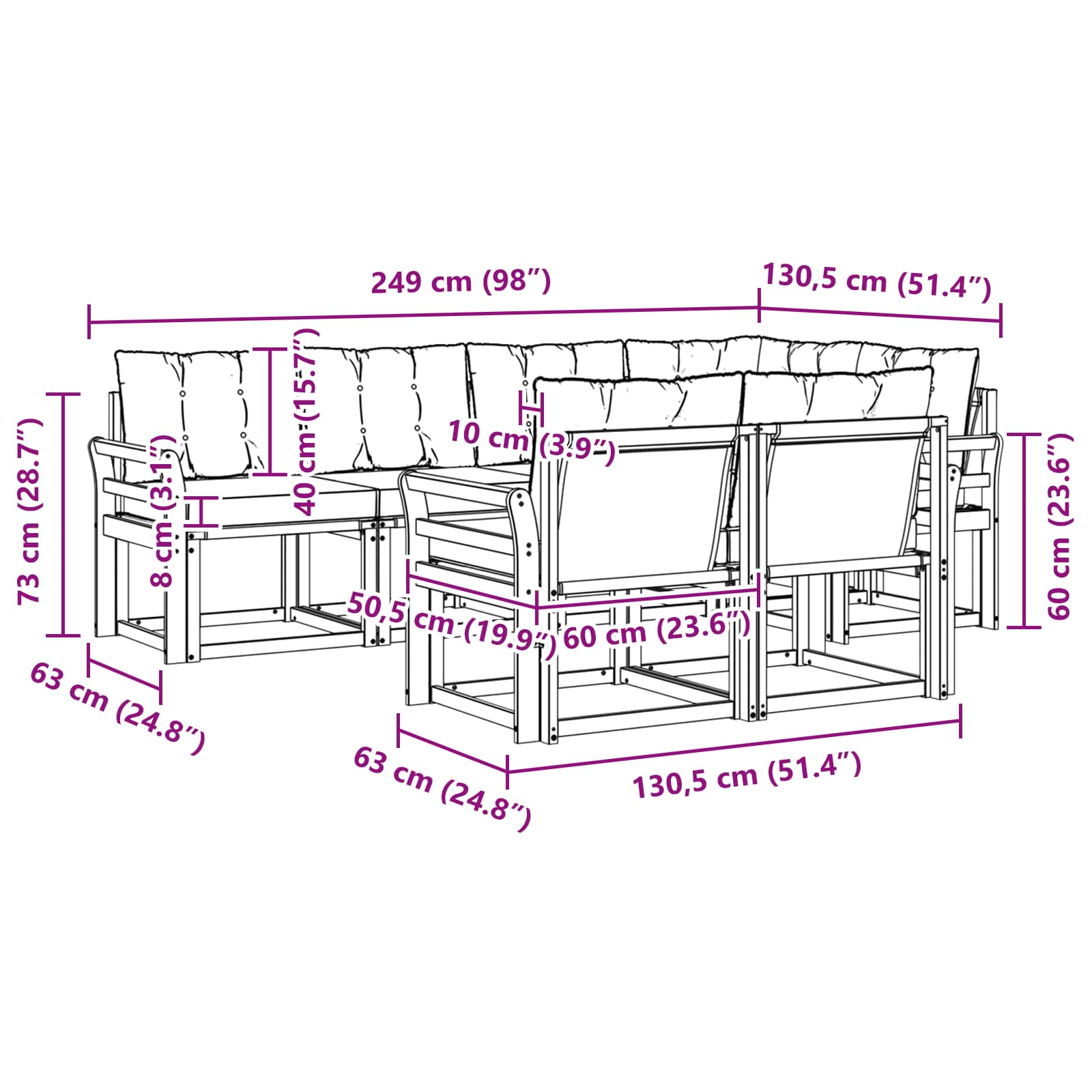 Outdoor-Sofagarnitur 7 stk. Natur und Creme