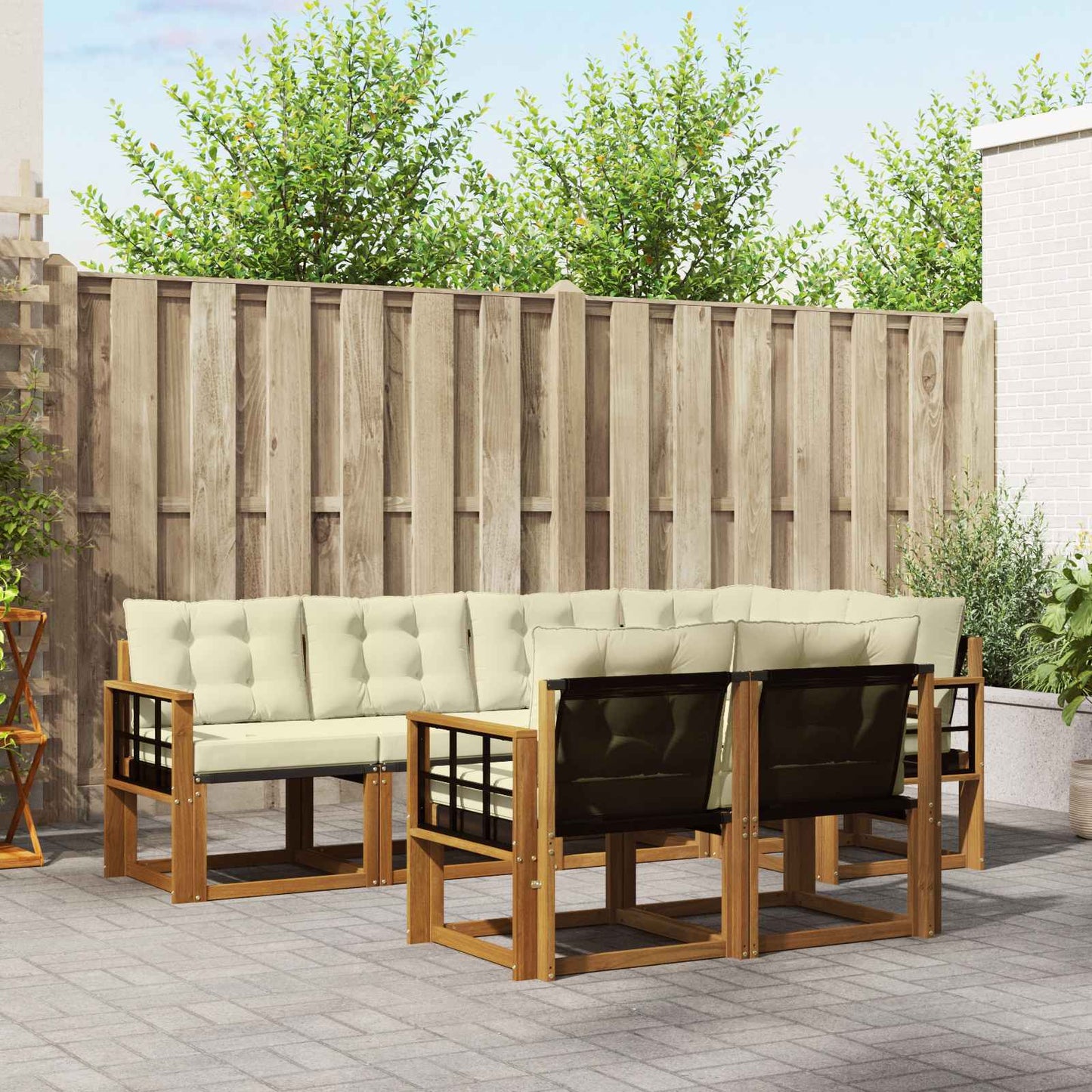 Outdoor-Sofagarnitur 7 stk. Natur und Creme