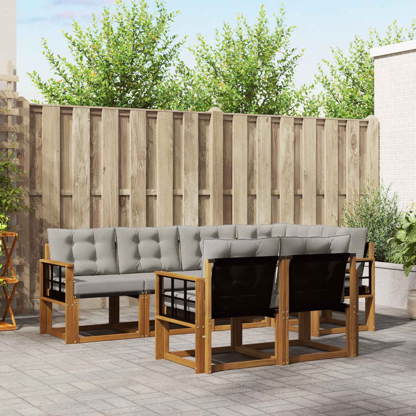 Outdoor-Sofagarnitur mit Kissen 7 pcs Natürlich und Hellgrau
