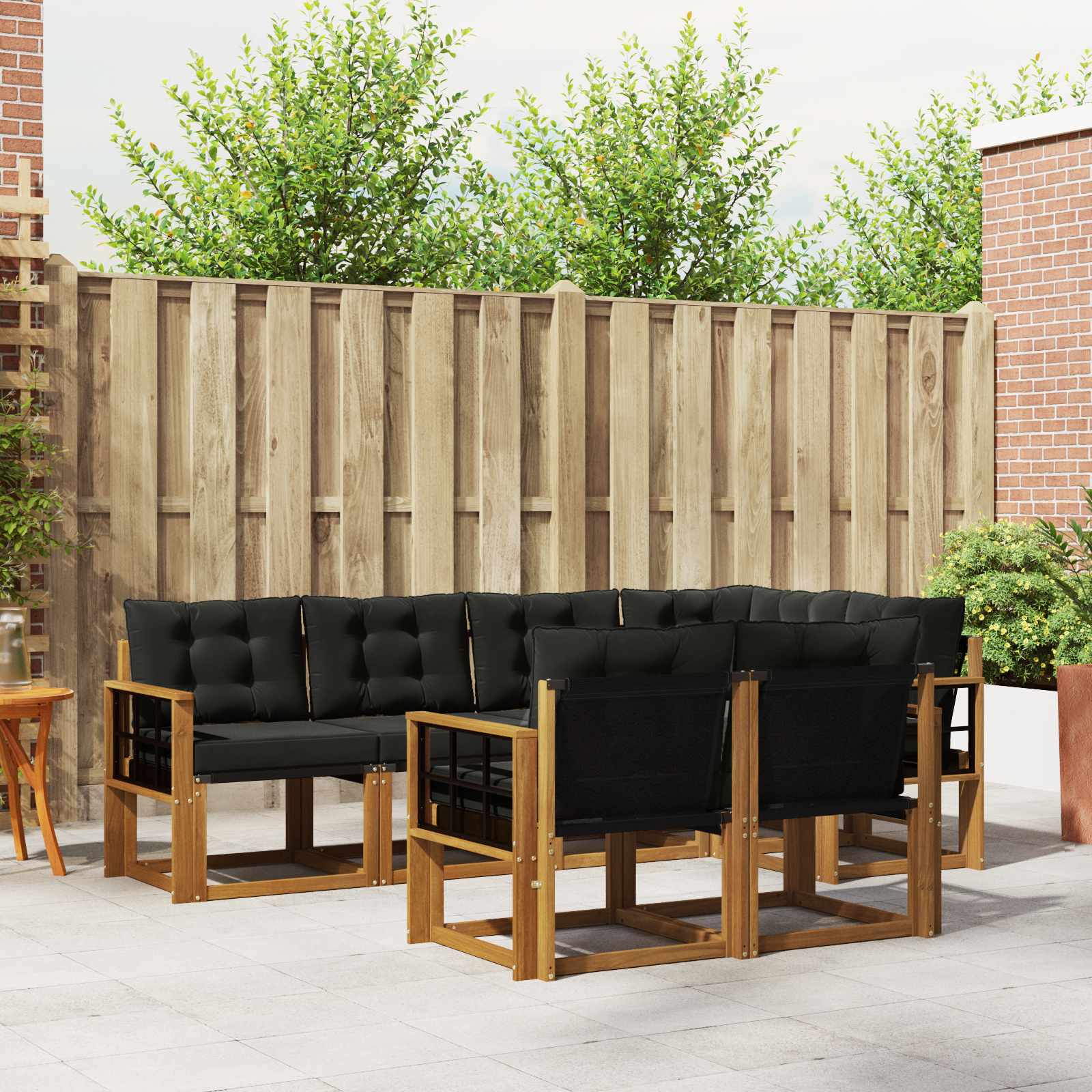Outdoor-Sofagarnitur 7 stk. Natürlich und Schwarz