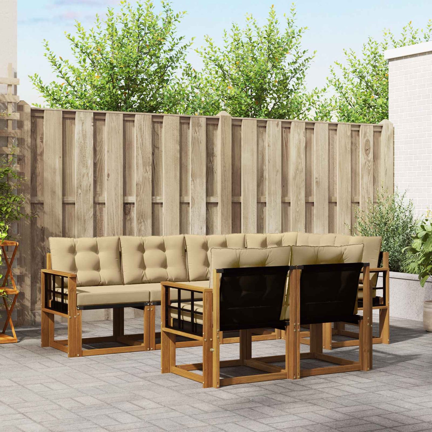 Outdoor-Sofagarnitur 7 stk. Natur und Beige