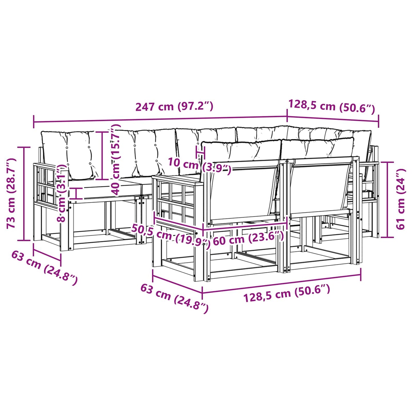 Outdoor-Sofagarnitur 7 stk. Natur und Beige