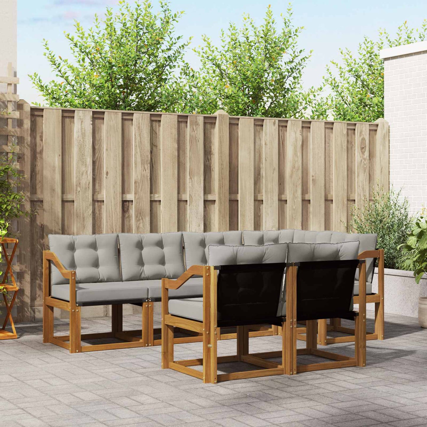 Outdoor-Sofagarnitur mit Kissen 7 pcs Natürlich und Hellgrau