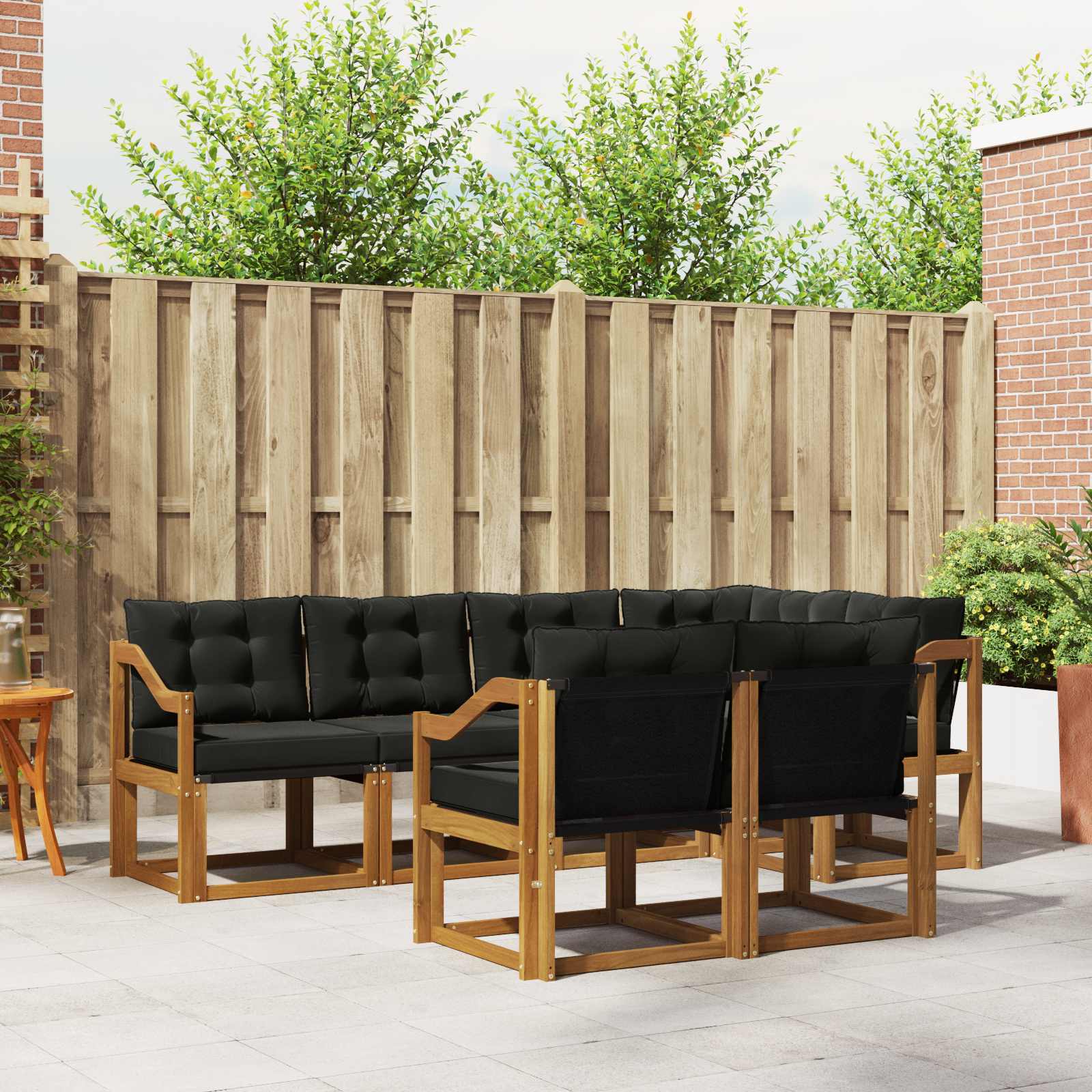 Outdoor-Sofagarnitur mit Kissen 7 pcs Natürlich und Schwarz